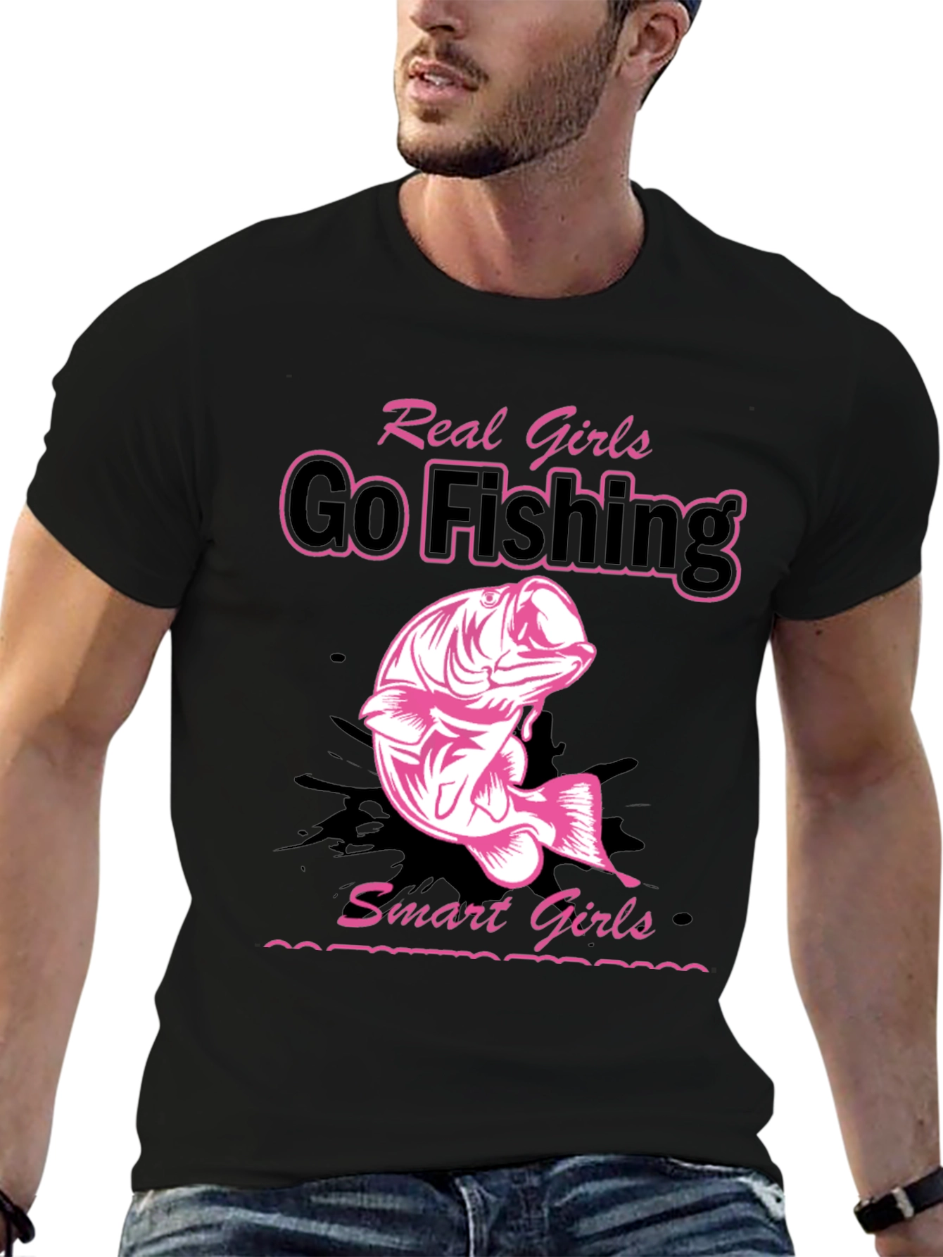 Real Girls Go Fishing Black Graphic Tee - 6