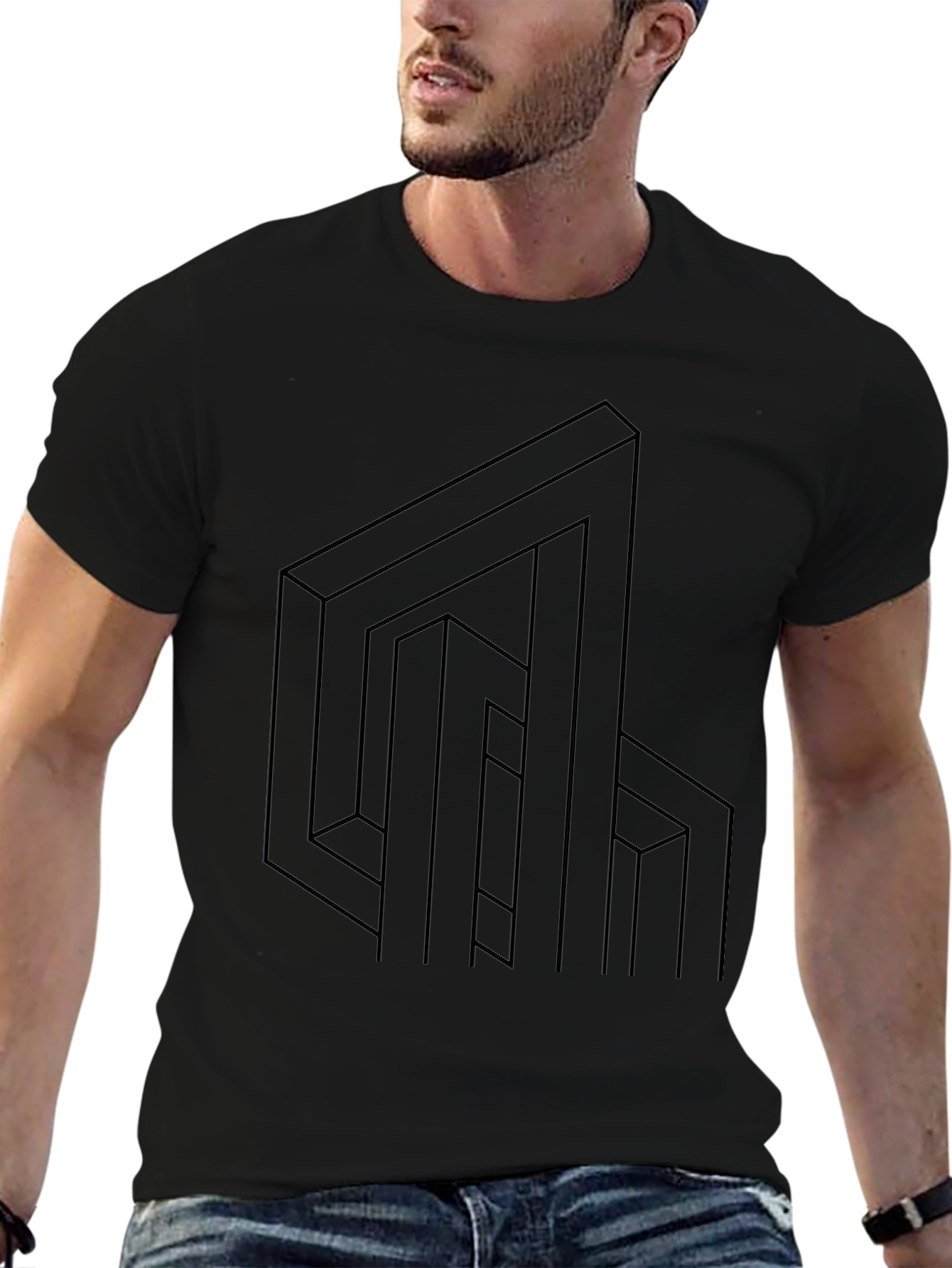 Black Optical Illusion T-Shirt - Modern Geometric Design view 6