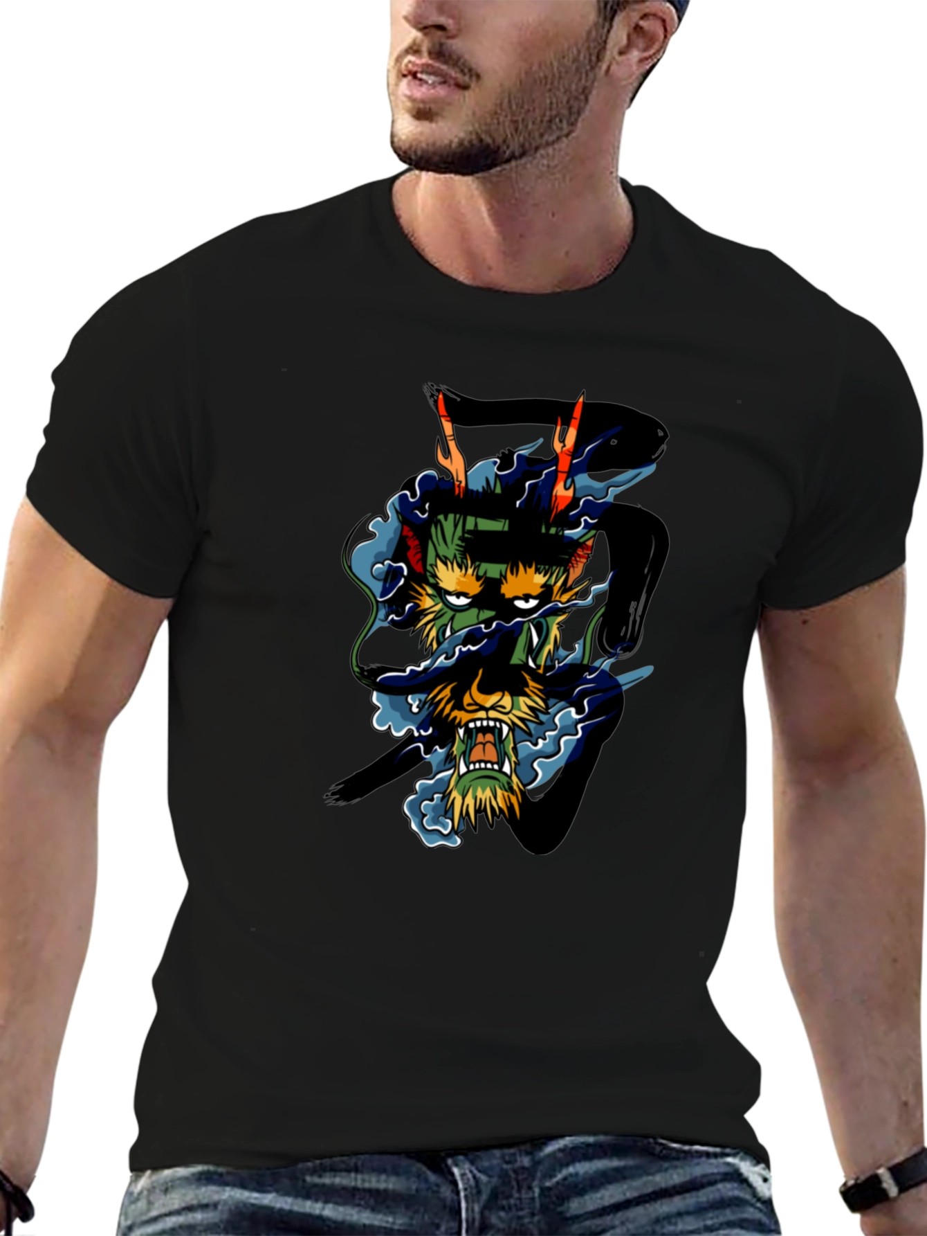 Black Dragon Graphic Black T-Shirt - Unique Design view 6