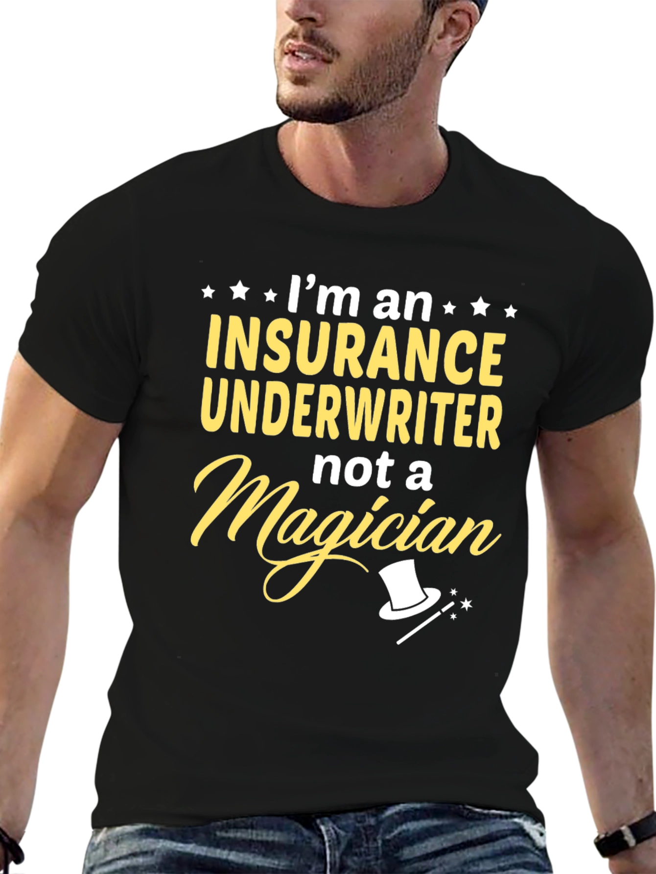Black Insurance Underwriter T-Shirt - Funny Magician Tee view 6