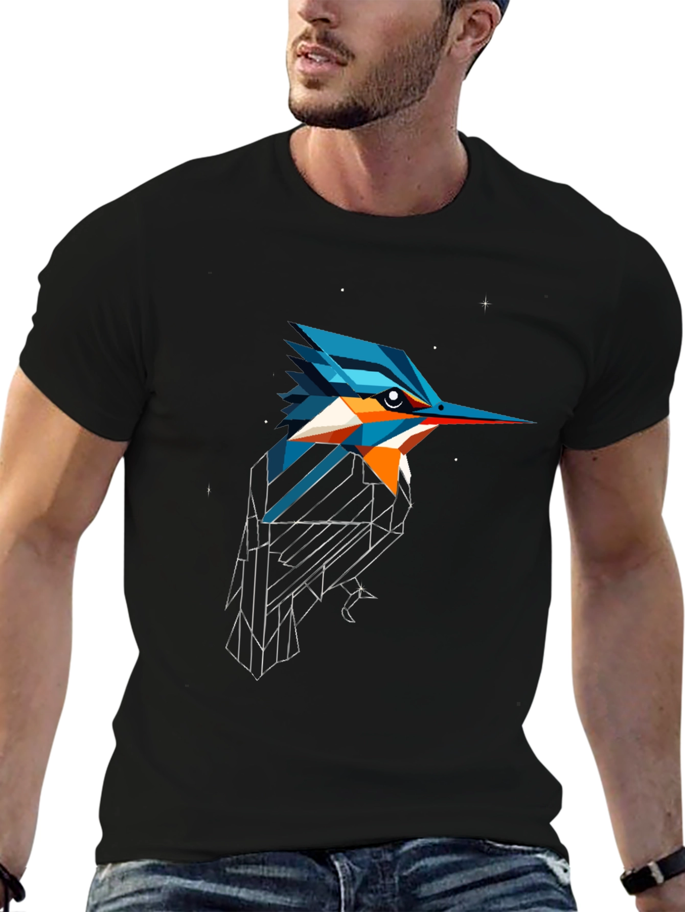 Black Geometric Kingfisher Graphic Tee view 6
