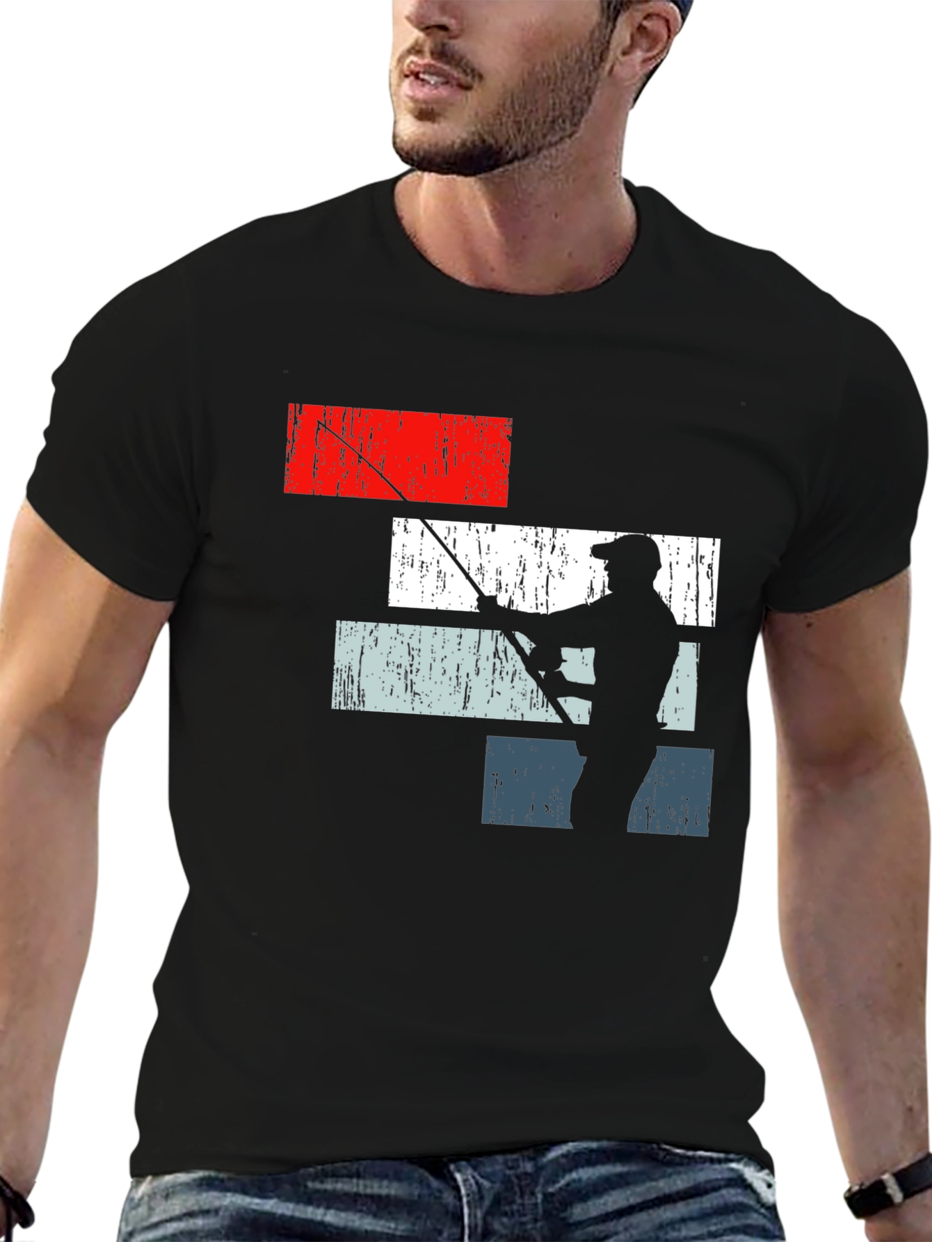 Black Fishing Silhouette Graphic T-Shirt - Angler Style view 6