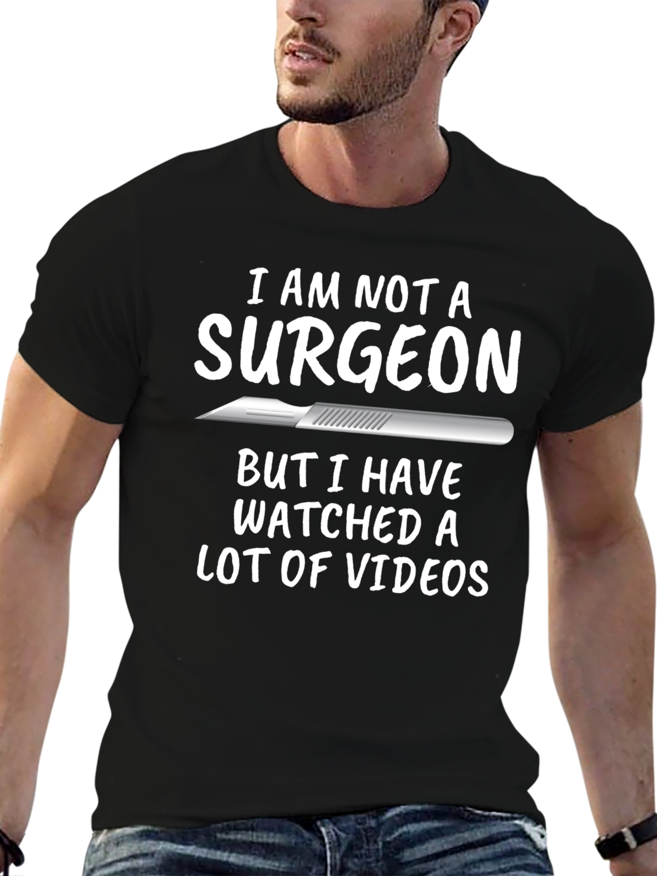 Black Funny "Not a Surgeon" Graphic T-Shirt view 6