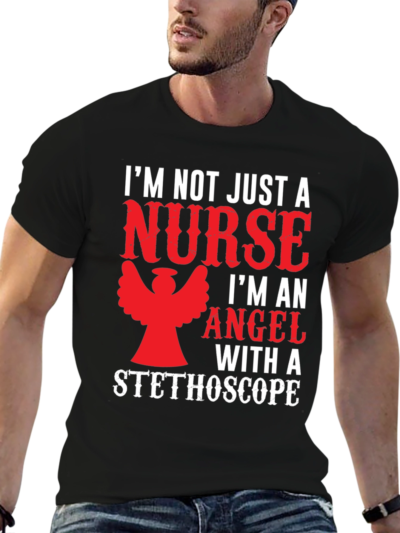 Black Nurse Angel T-Shirt Funny Gift view 6