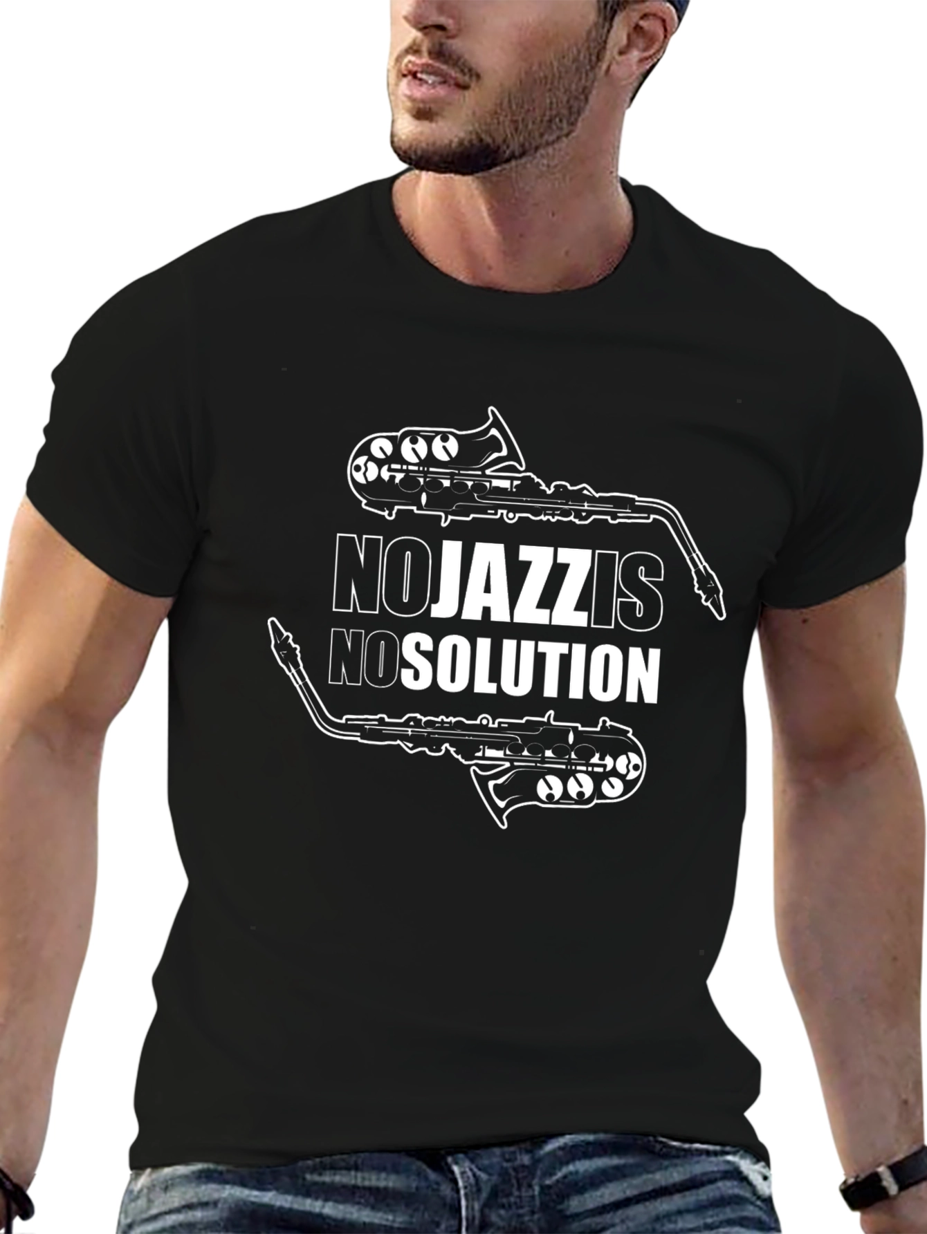Black No Jazz Is No Solution T-Shirt view 6