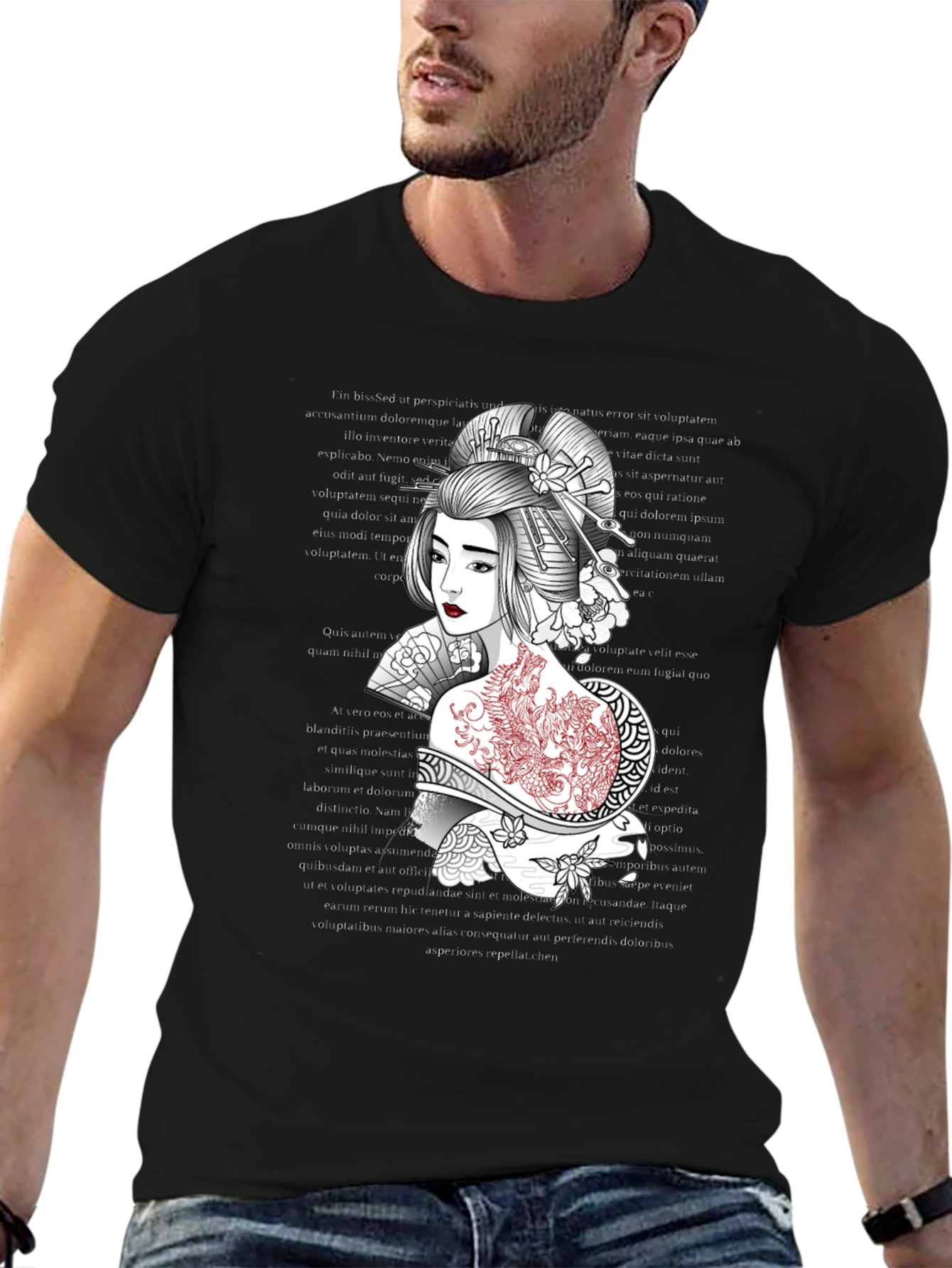 Black Geisha Graphic Tee: Artistic Style, Comfortable Fit view 6