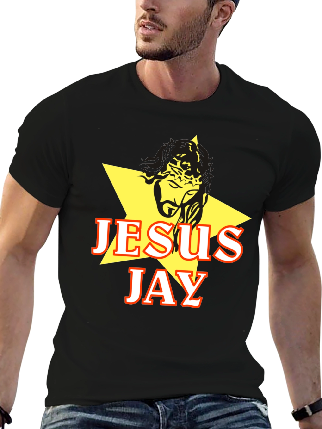 Black Jesus Jay Graphic T-Shirt - Black Cotton Blend view 6