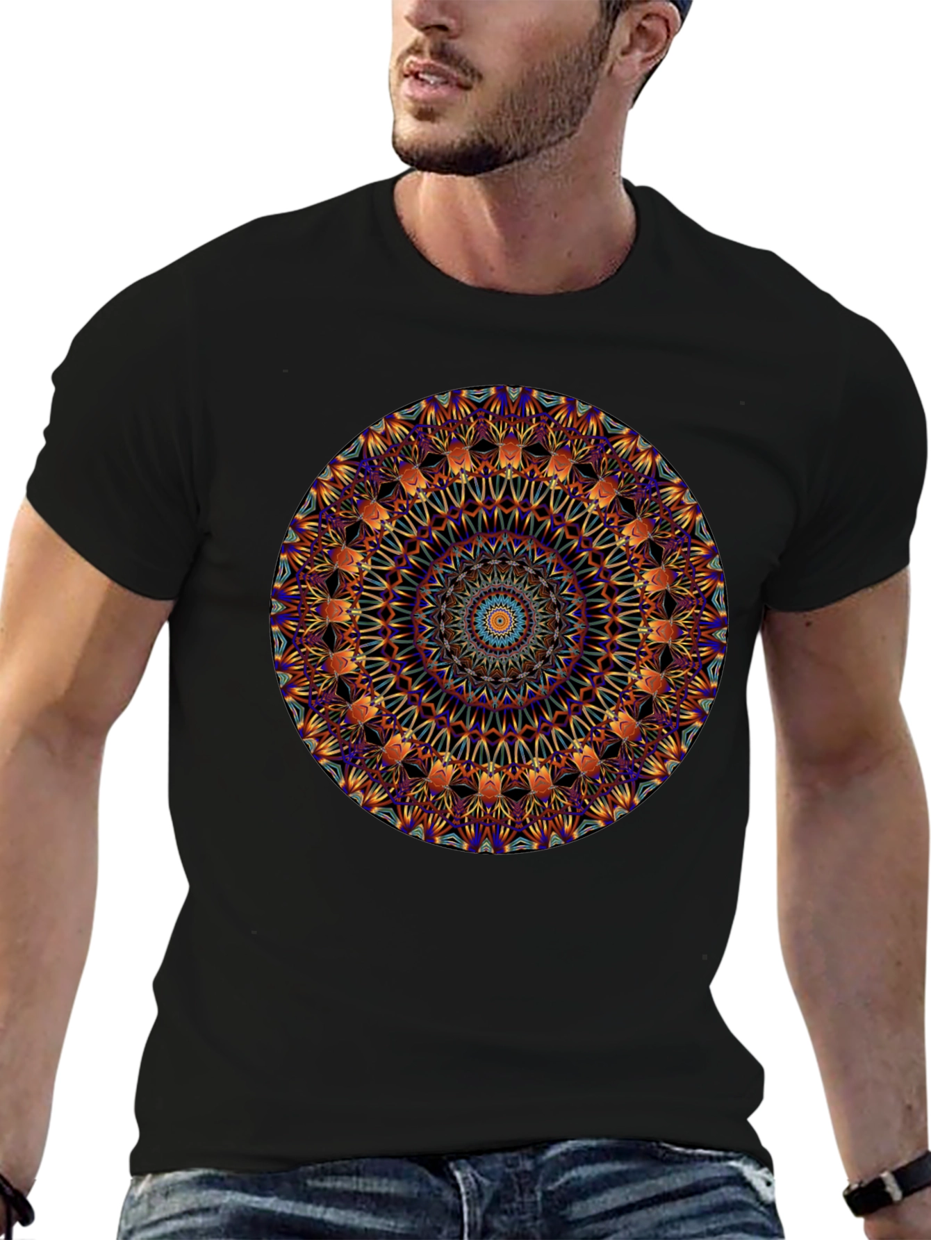 Black Mandala Graphic Print Black T-Shirt view 6
