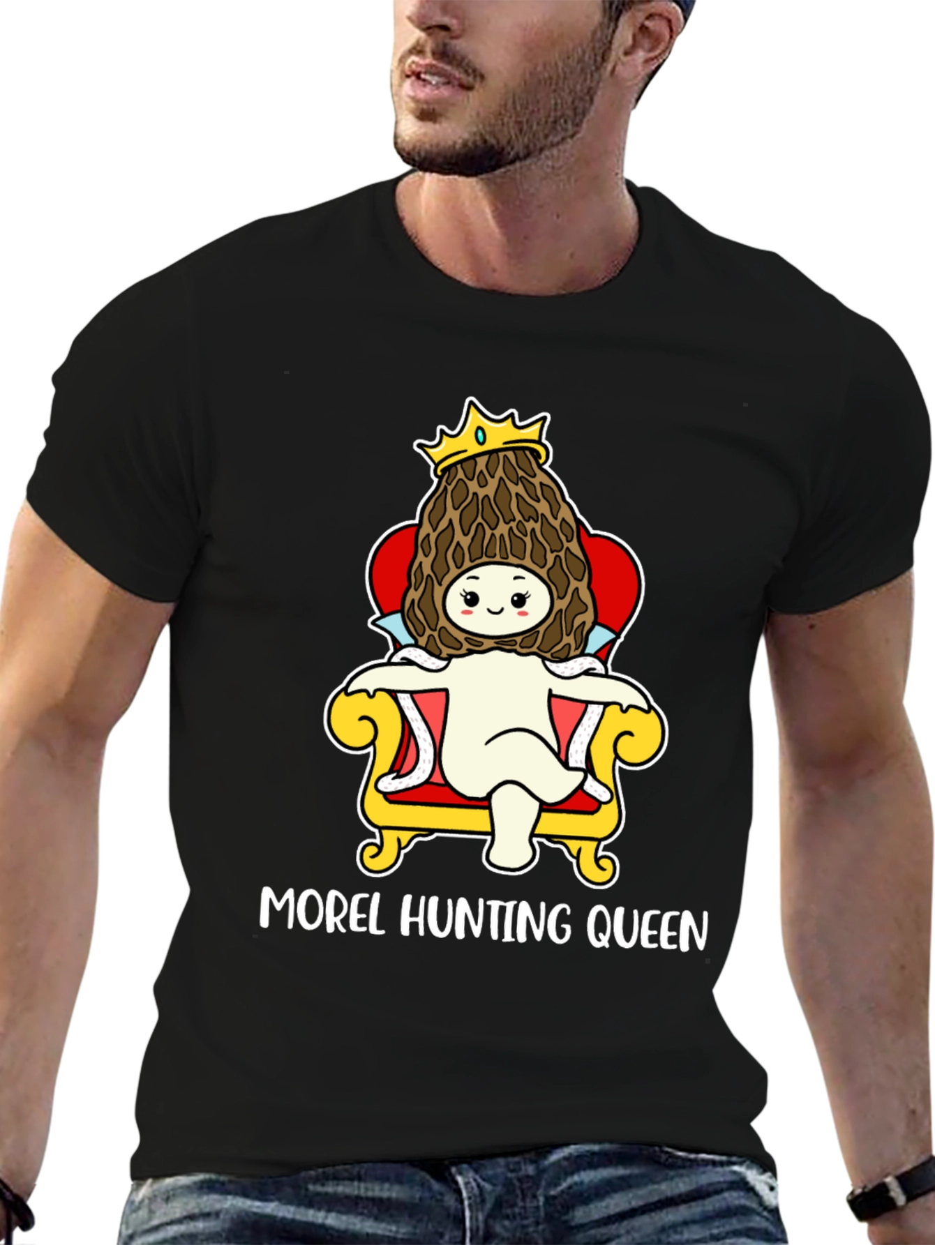 Black Morel Hunting Queen T-Shirt, Mushroom Lover Tee view 6