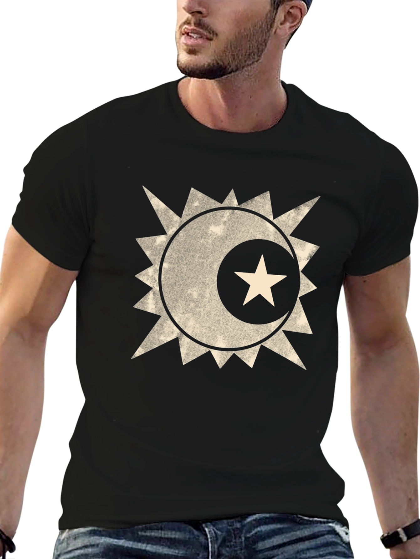 Black Crescent Starburst Graphic Black T-Shirt view 6