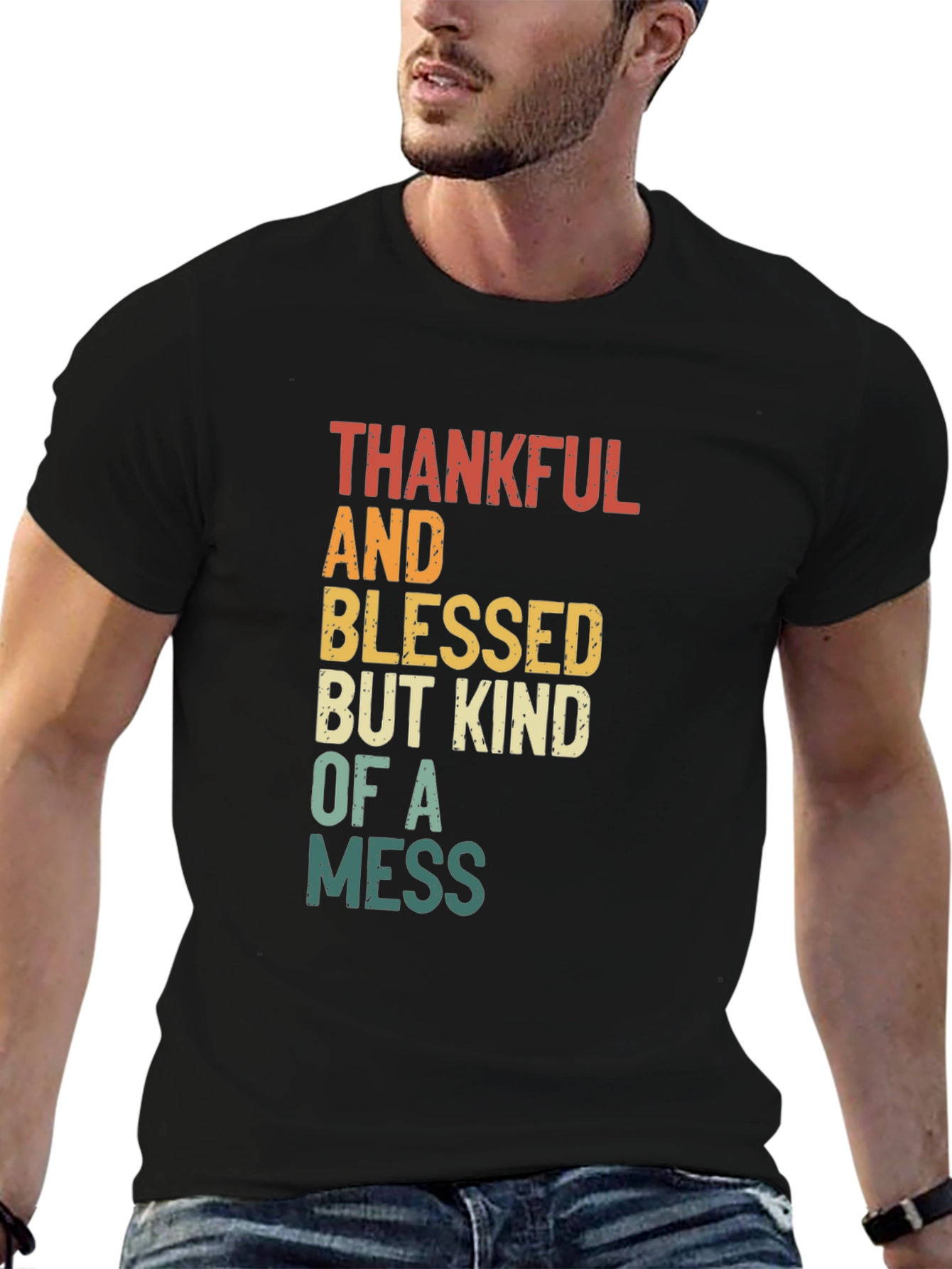 Black Thankful Blessed Kind Mess T-Shirt - Soft Cotton Blend view 6