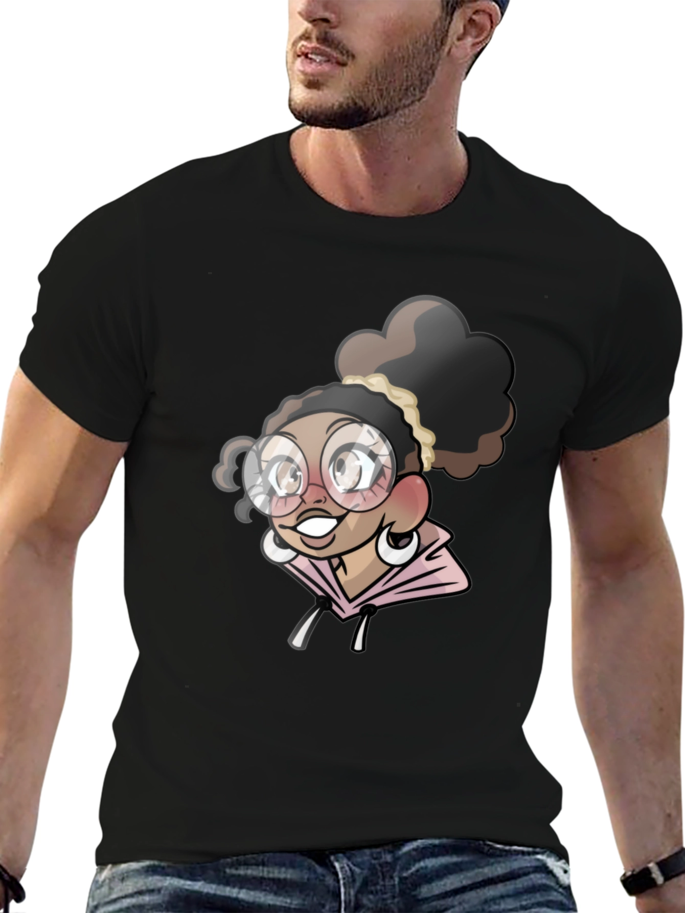 Black Cartoon Girl T-Shirt - Stylish Black Tee view 6