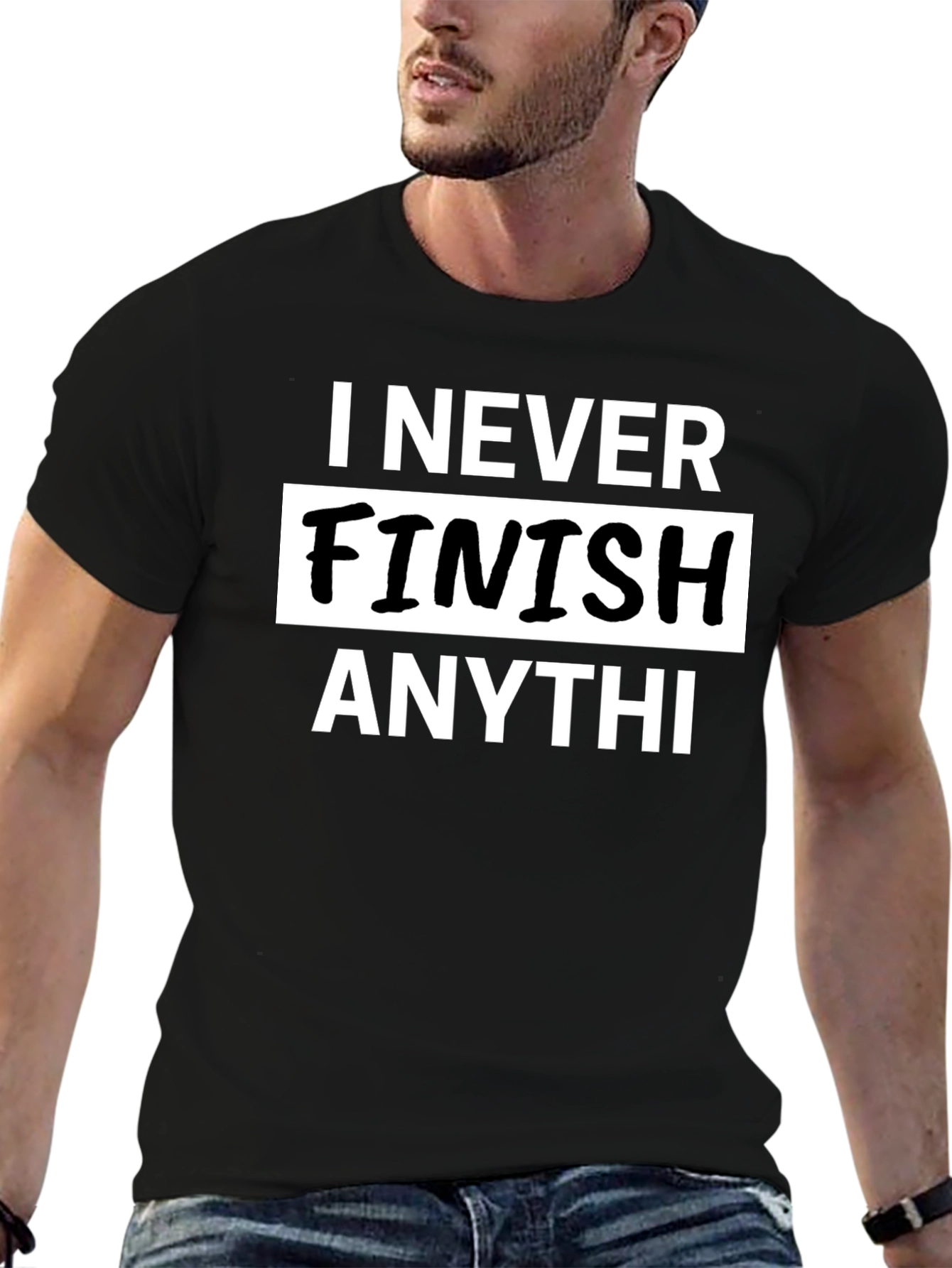 Black I Never Finish Anything Men's Graphic T-Shirt view 6