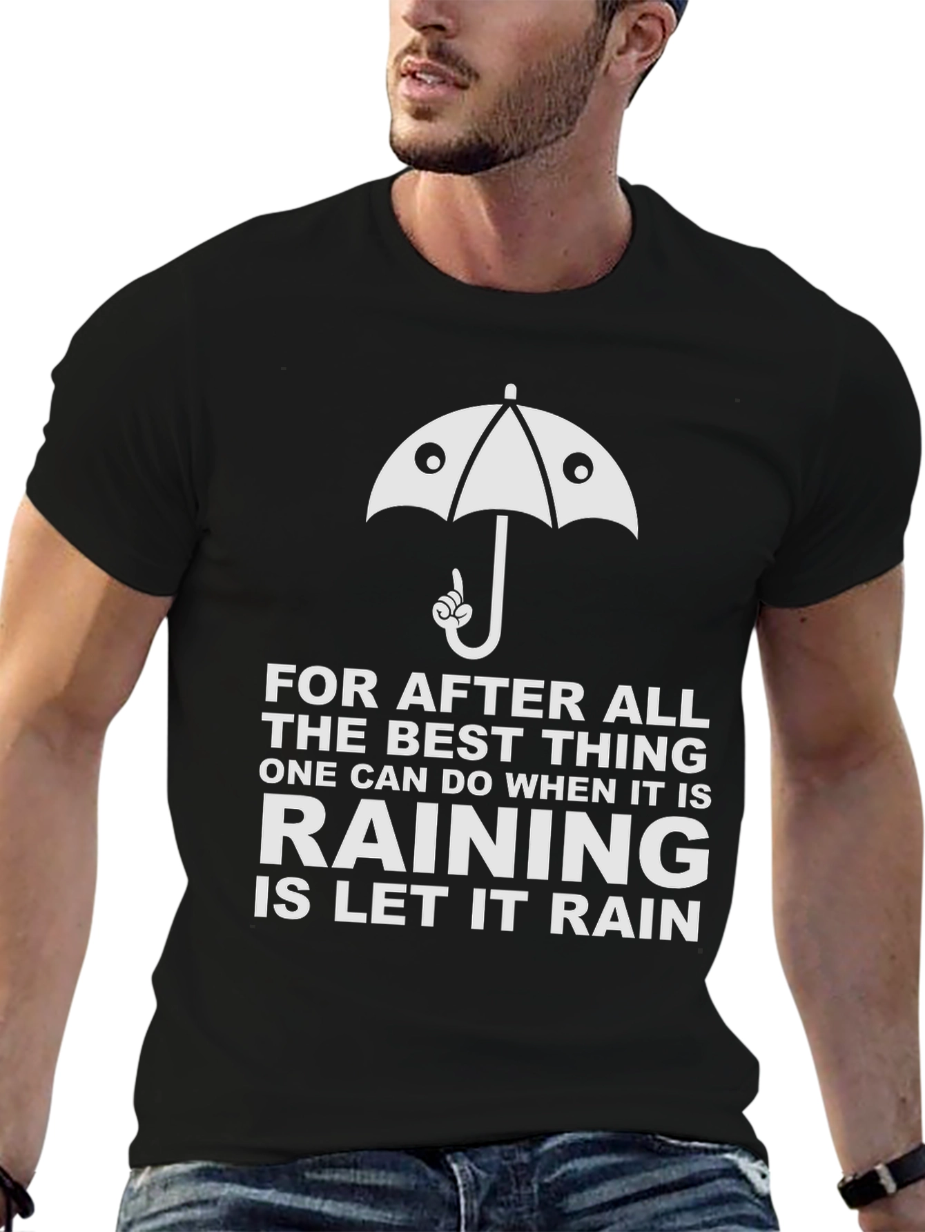 Black Funny Rainy Day Umbrella T-Shirt view 6