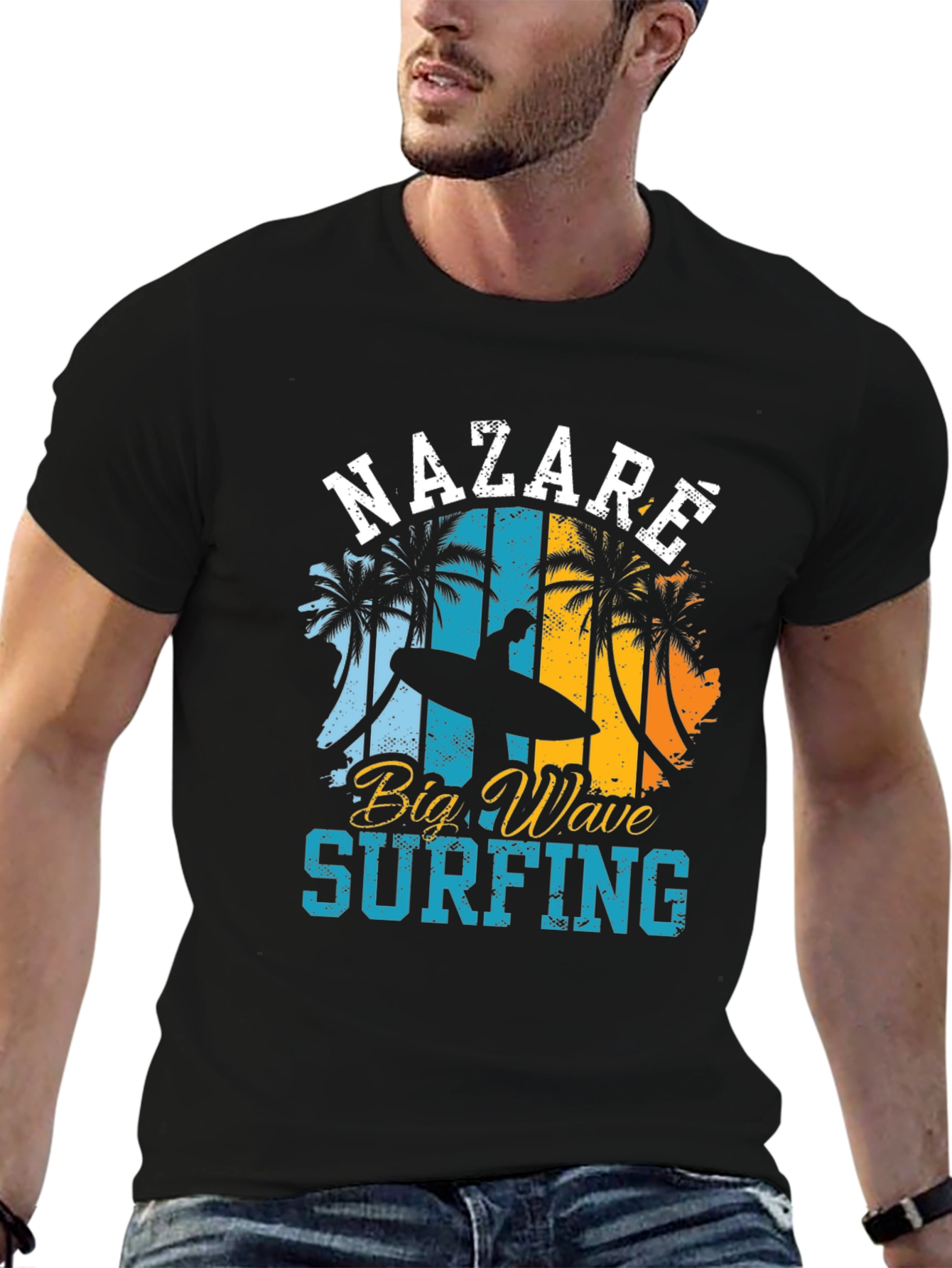 Black Nazare Big Wave Surfing Tee view 6
