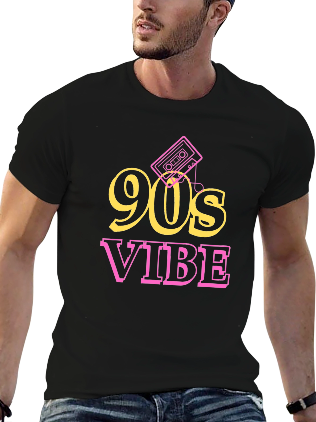 Black 90s Vibe Graphic Tee - Retro Style view 6