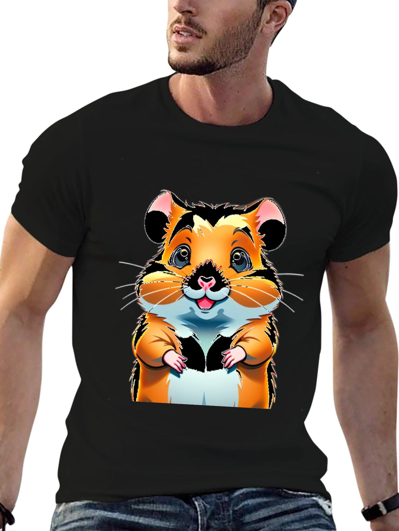Black Cute Hamster Cartoon Graphic Tee view 6
