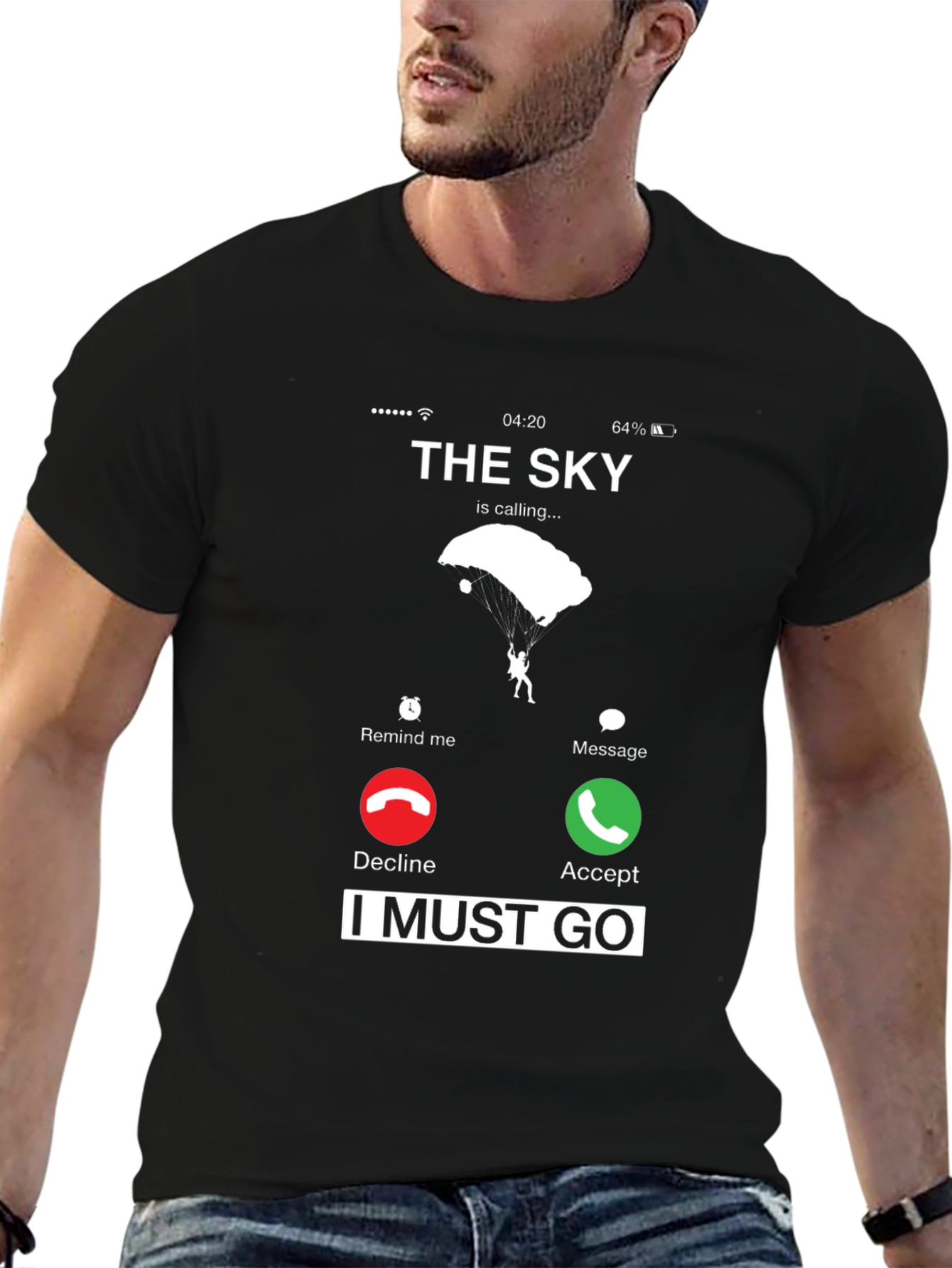 Black The Sky is Calling Skydive T-Shirt view 6
