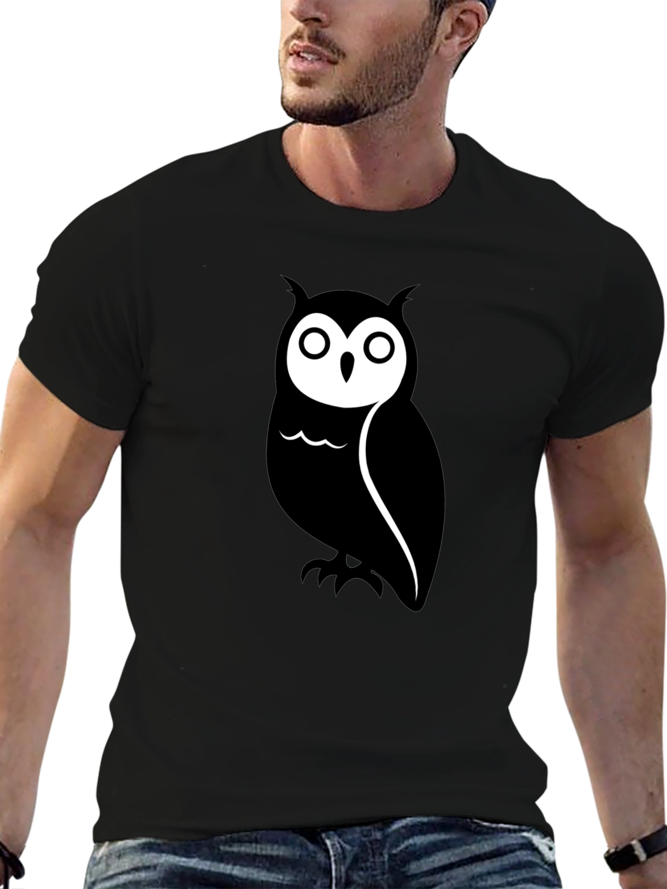 Black Men's Black Owl Graphic Tee - Casual Short Sleeve Shirt view 6