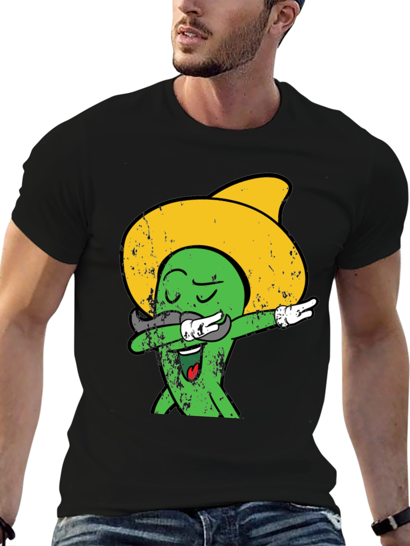Black Dabbing Cactus Sombrero Graphic Tee view 6