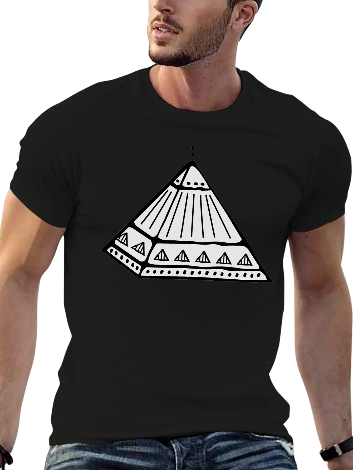 Black Geometric Pyramid Tee - Black Cotton T-Shirt view 6