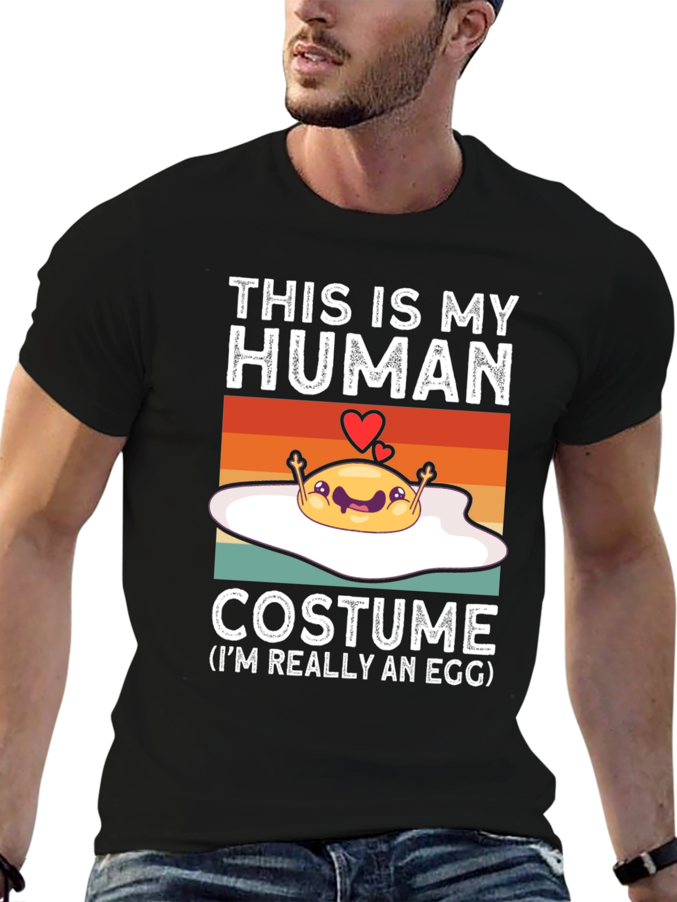 Black This Is My Human Costume T-Shirt - Funny Egg Graphic Tee view 6