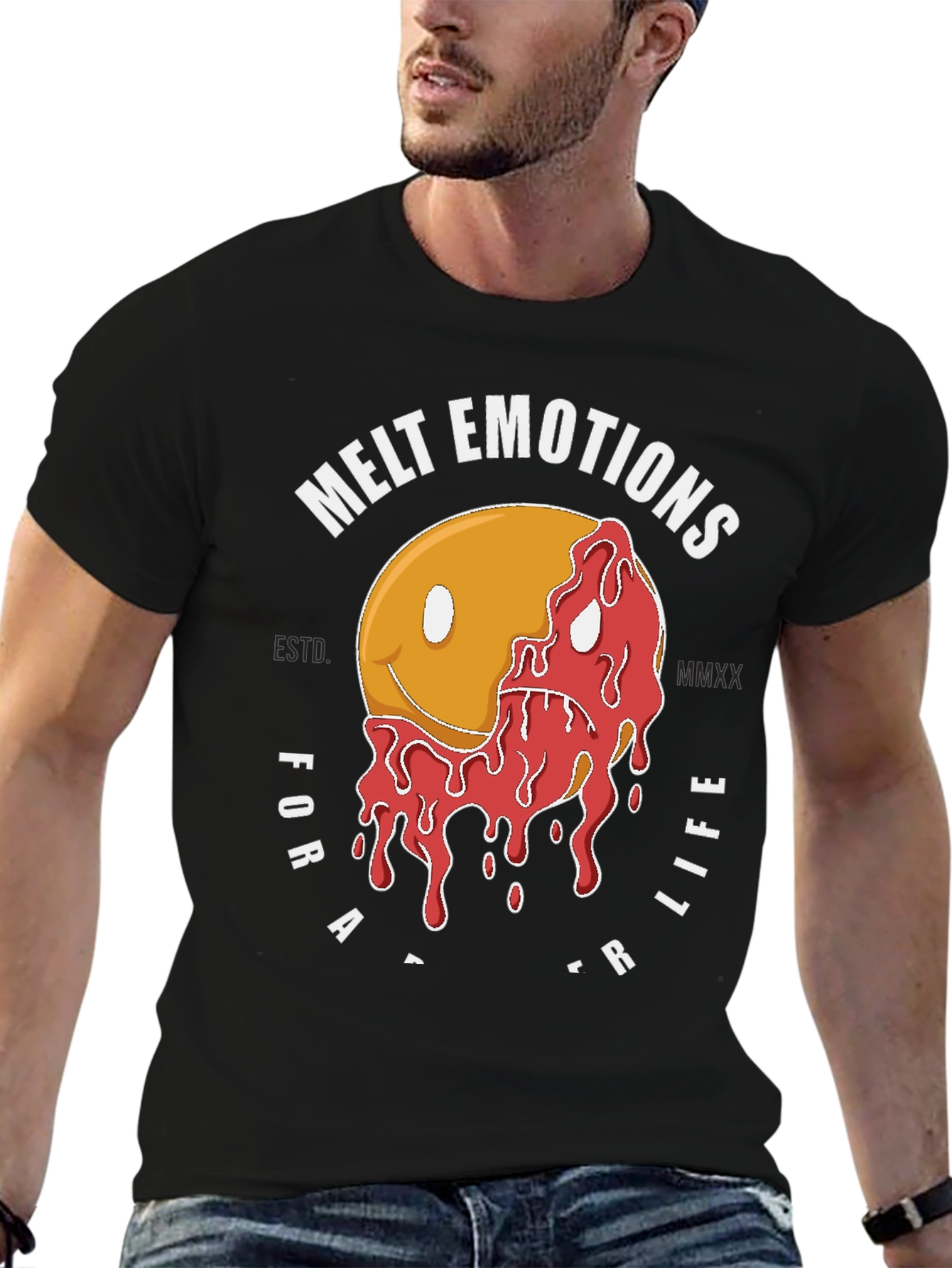 Black Melt Emotions Graphic T-Shirt - Black Cotton Tee view 6