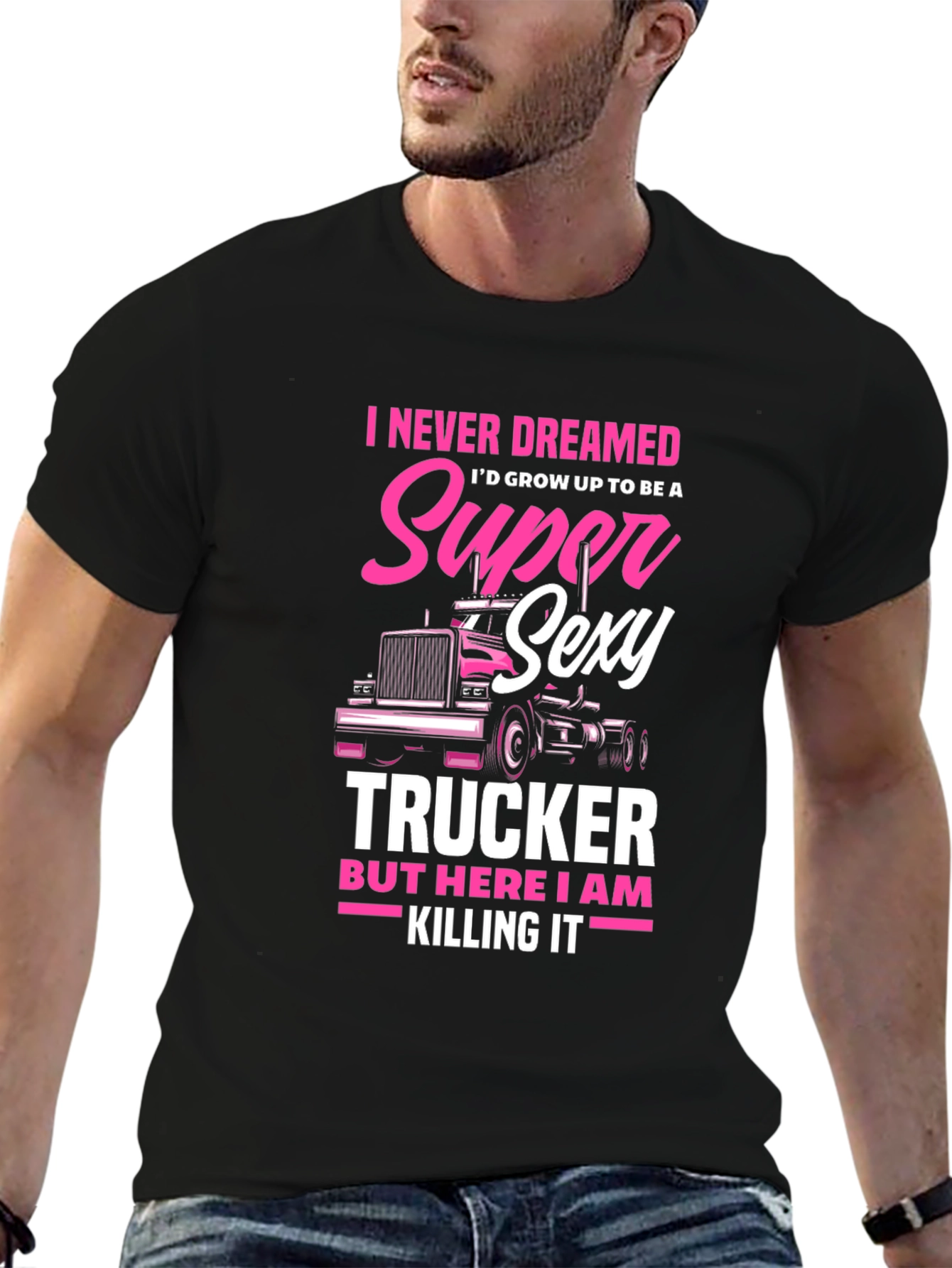 Black Super Sexy Trucker T-Shirt - Novelty Tee view 6