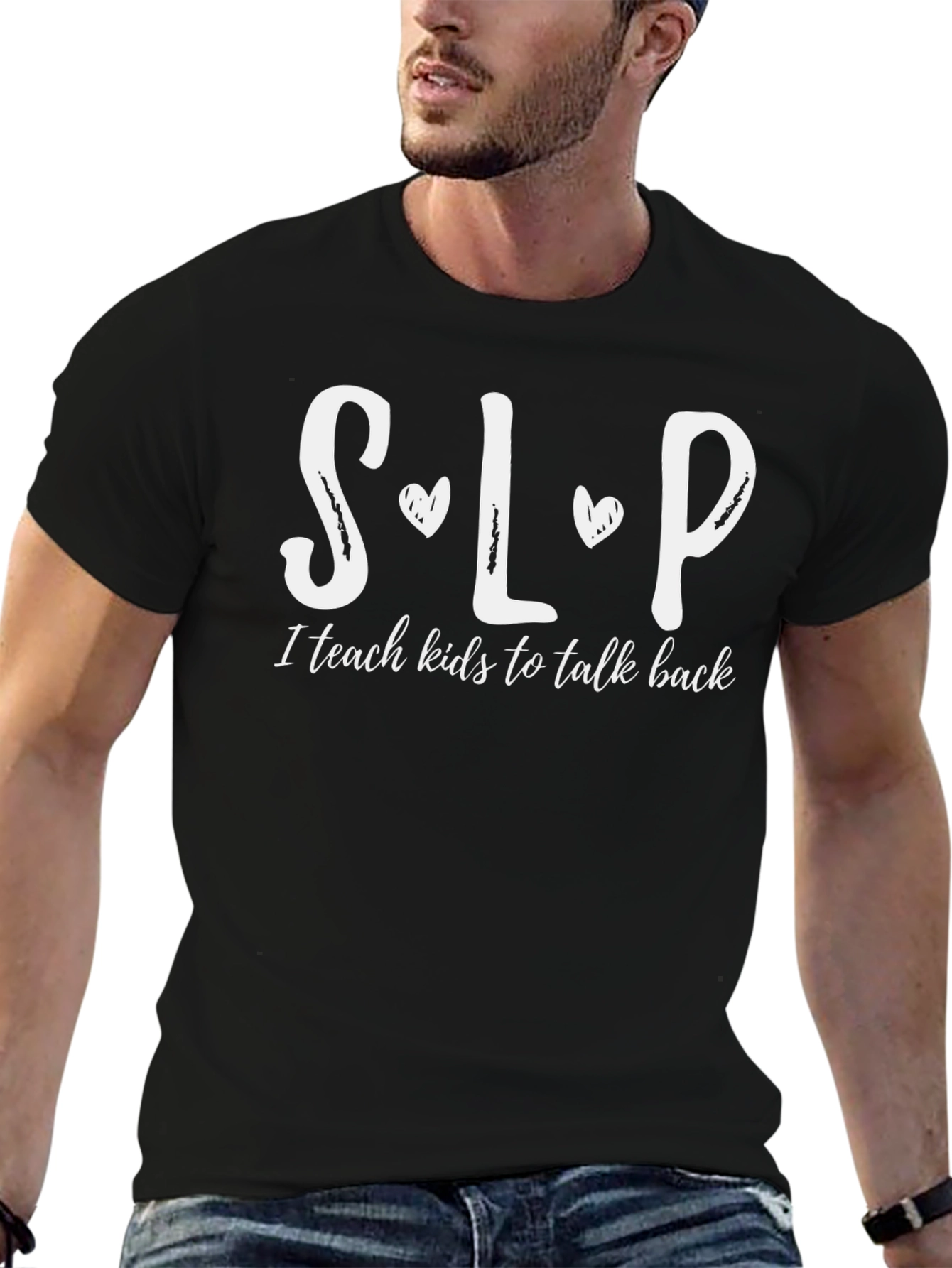 Black SLP Teach Kids to Talk Back T-Shirt view 6