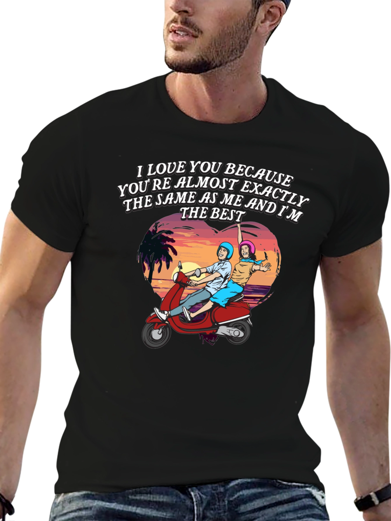Black I Love You Because T-Shirt, Funny Matching Couple Tee view 6