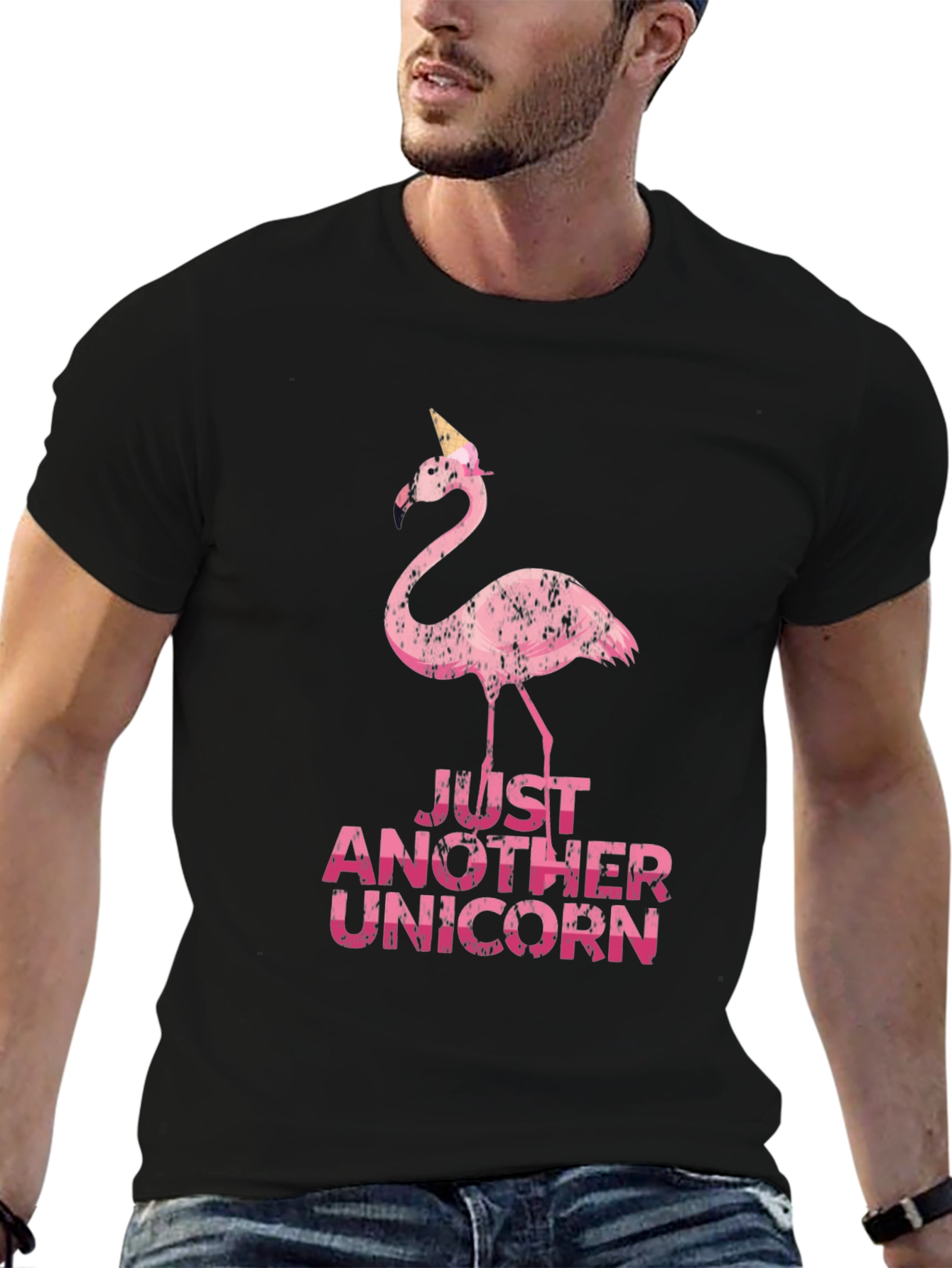 Black Funny Flamingo Unicorn Graphic Tee view 6