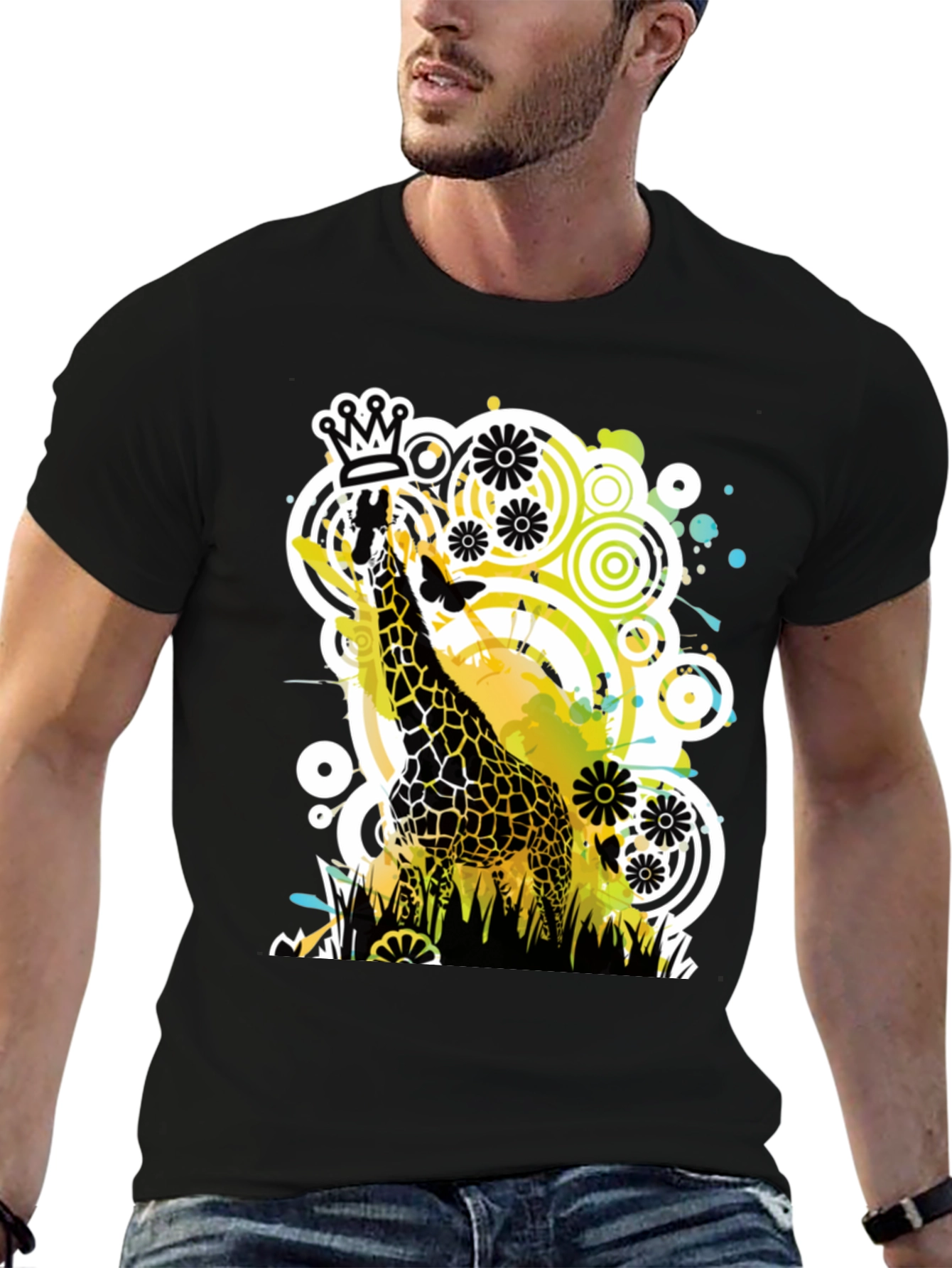 Black Crowned Giraffe Graphic Tee - Modern Art Shirt view 6