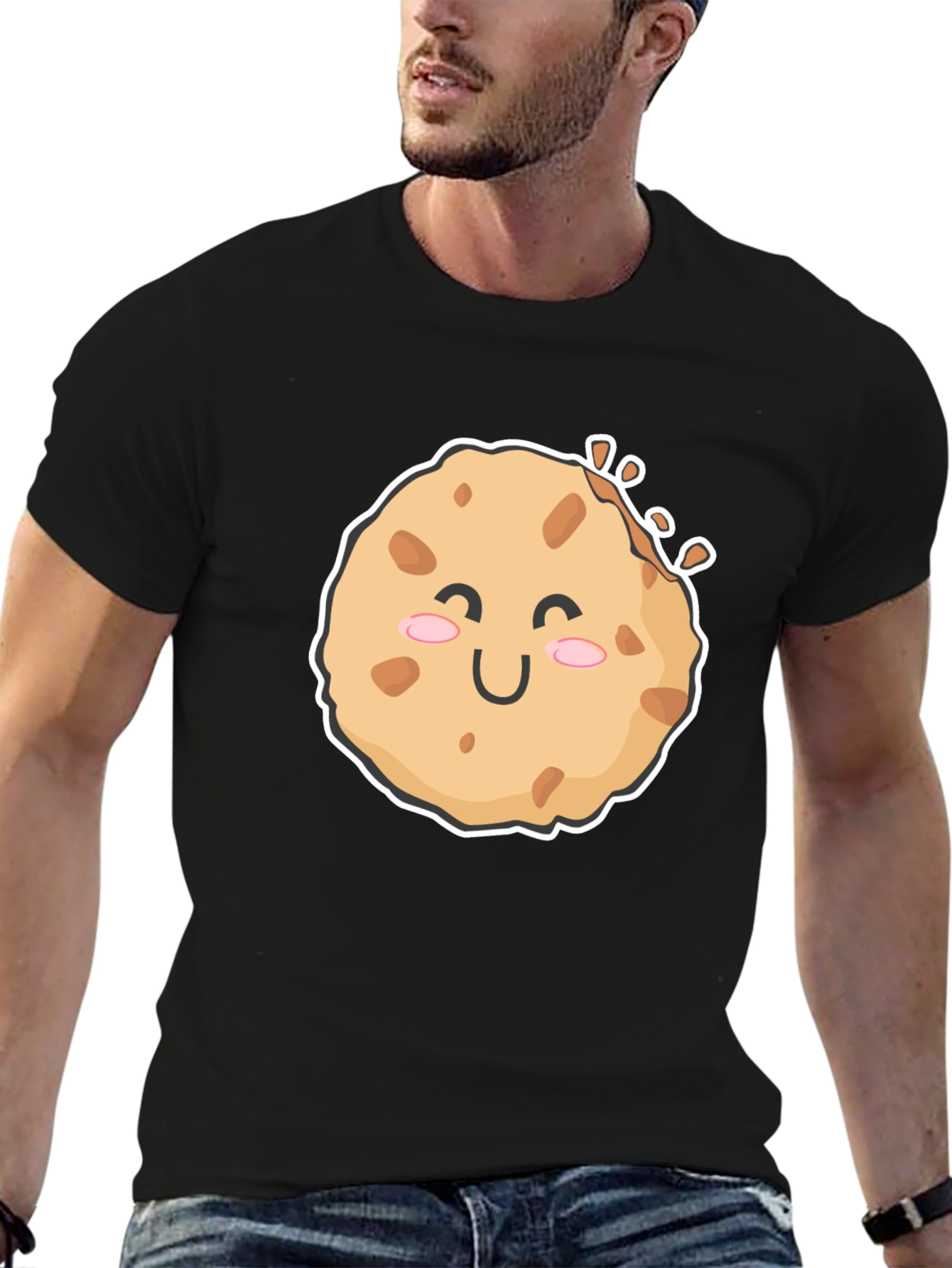 Black Cute Cookie Graphic Black T-Shirt view 6