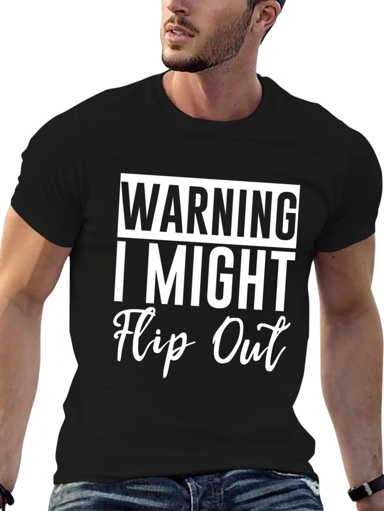 Black Warning I Might Flip Out Graphic Tee - Funny Sarcastic T-Shirt view 6