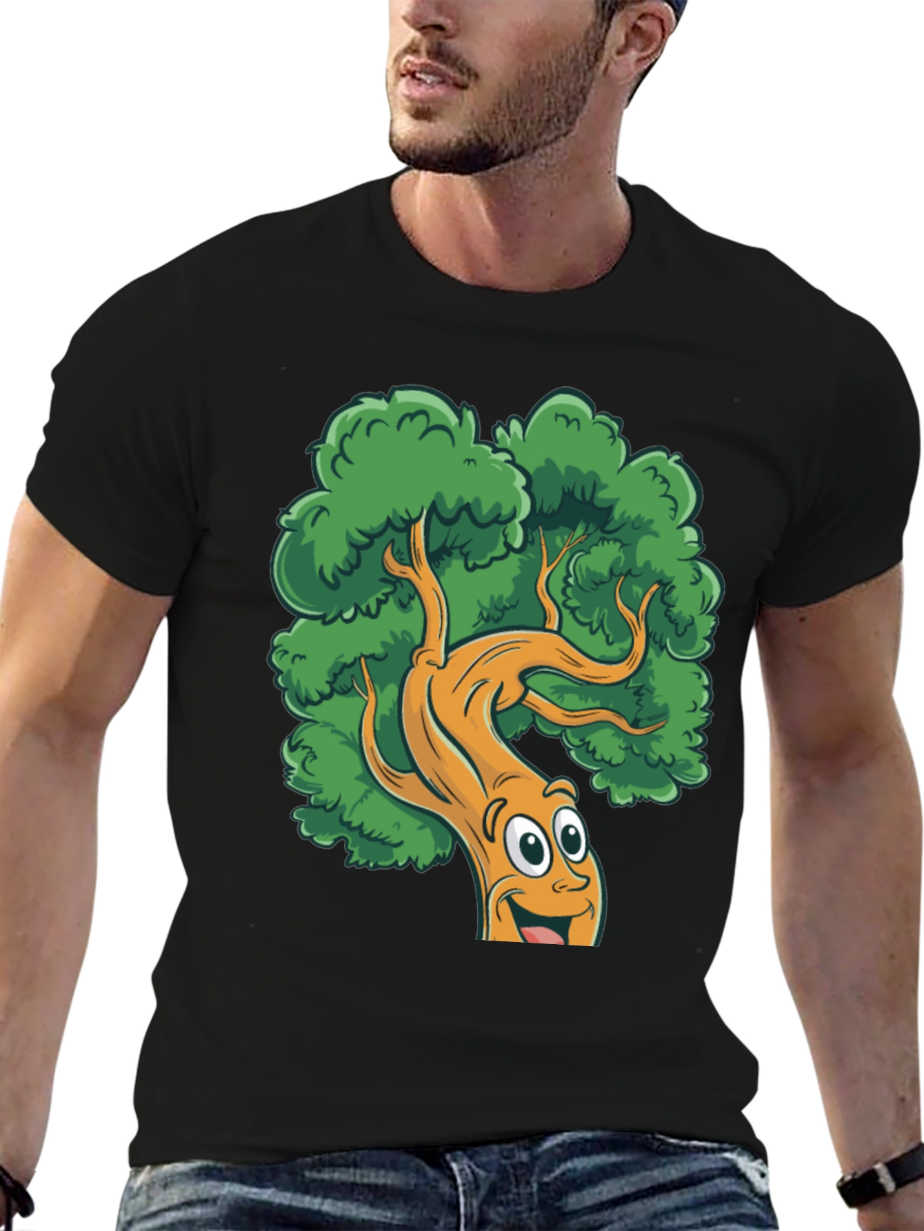 Black Cartoon Tree Black T-Shirt view 6
