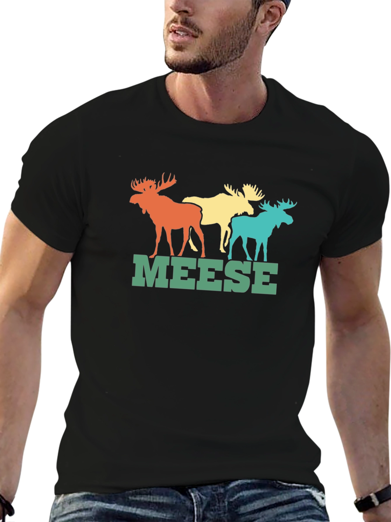 Black Retro Meese T-Shirt: Colorful Moose Graphic Tee view 6