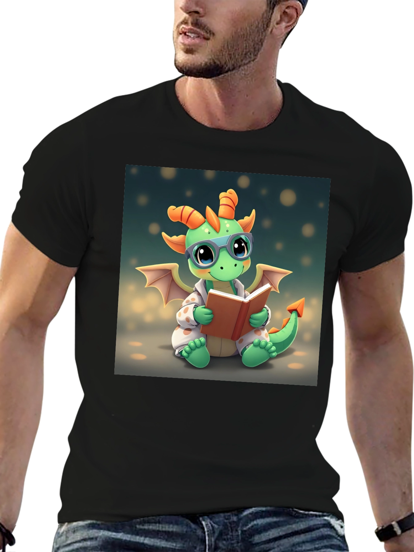 Black Cute Dragon Reading Book Graphic Tee view 6