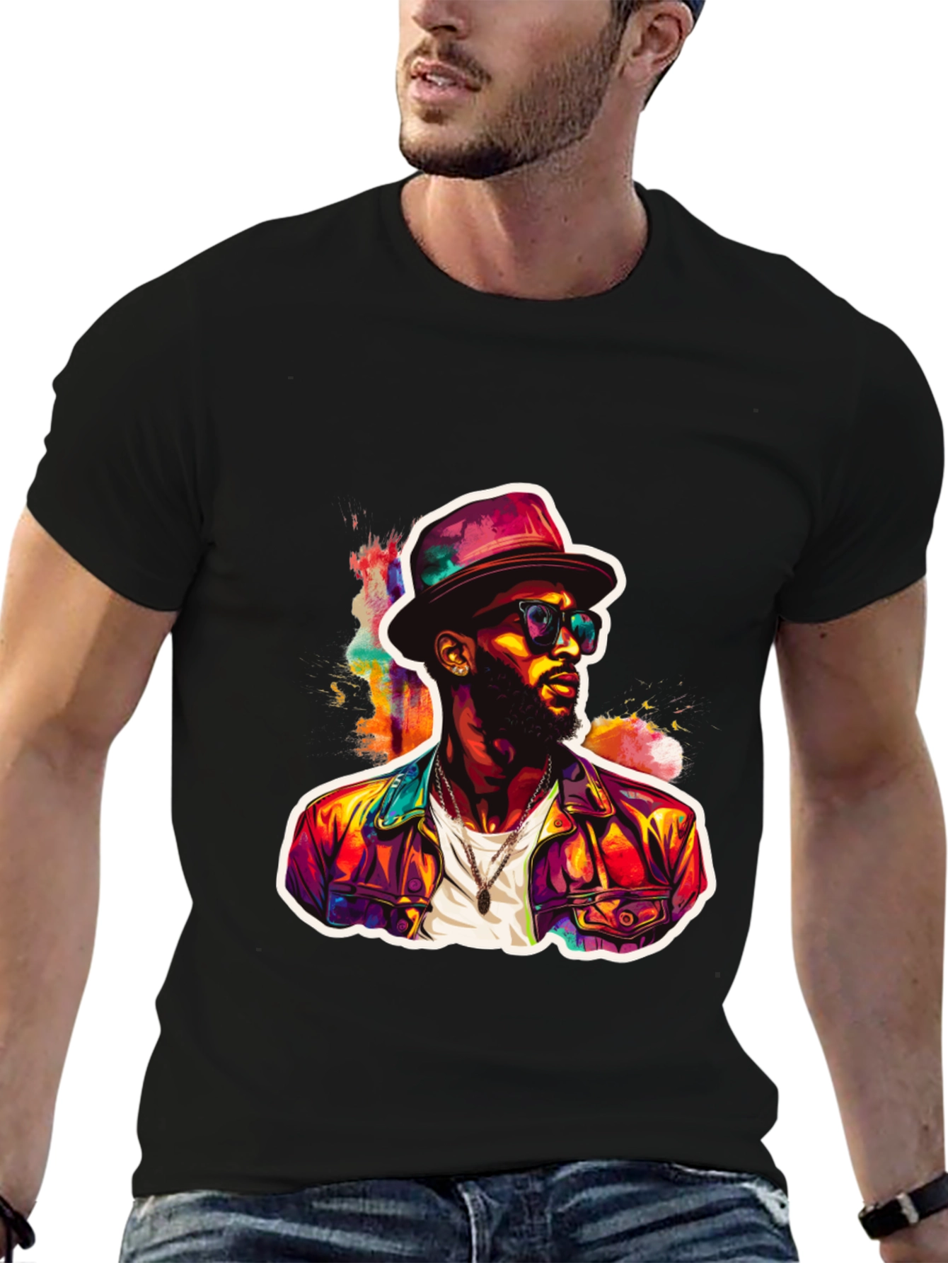 Black Cool Man Portrait Graphic Tee view 6