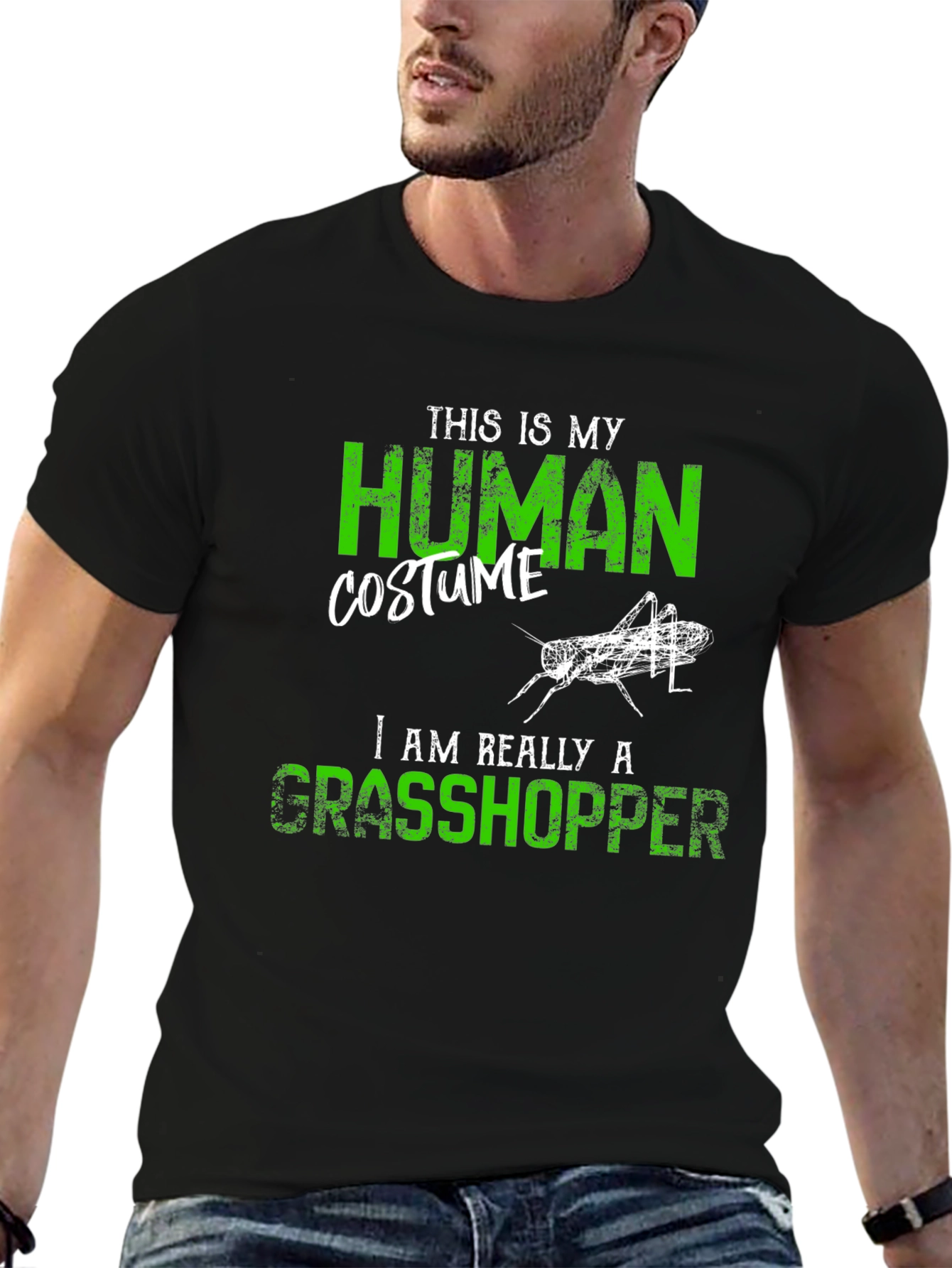 Black Human Costume Grasshopper Graphic Tee view 6