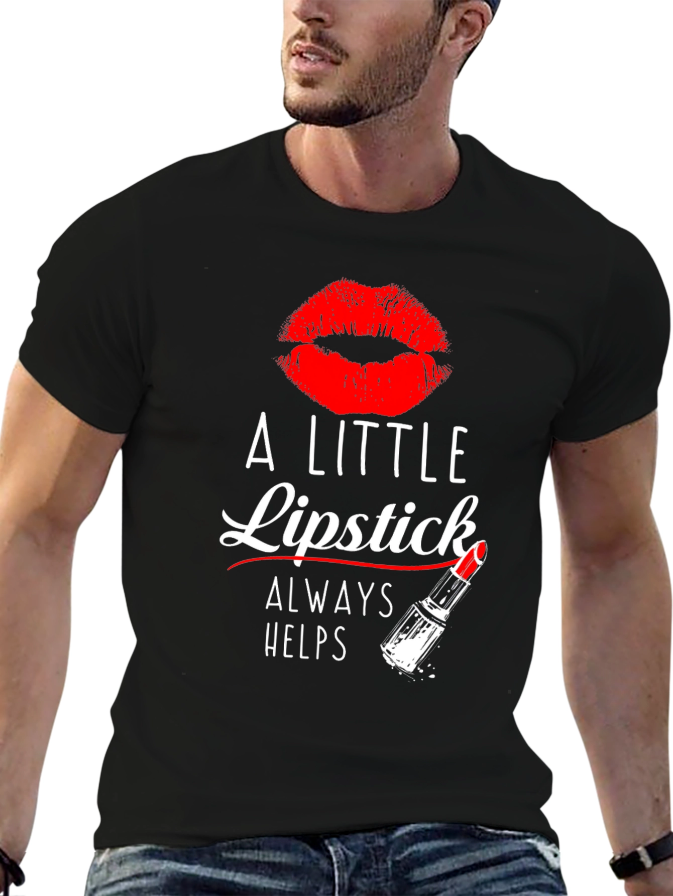 Black A Little Lipstick Always Helps T-Shirt view 6
