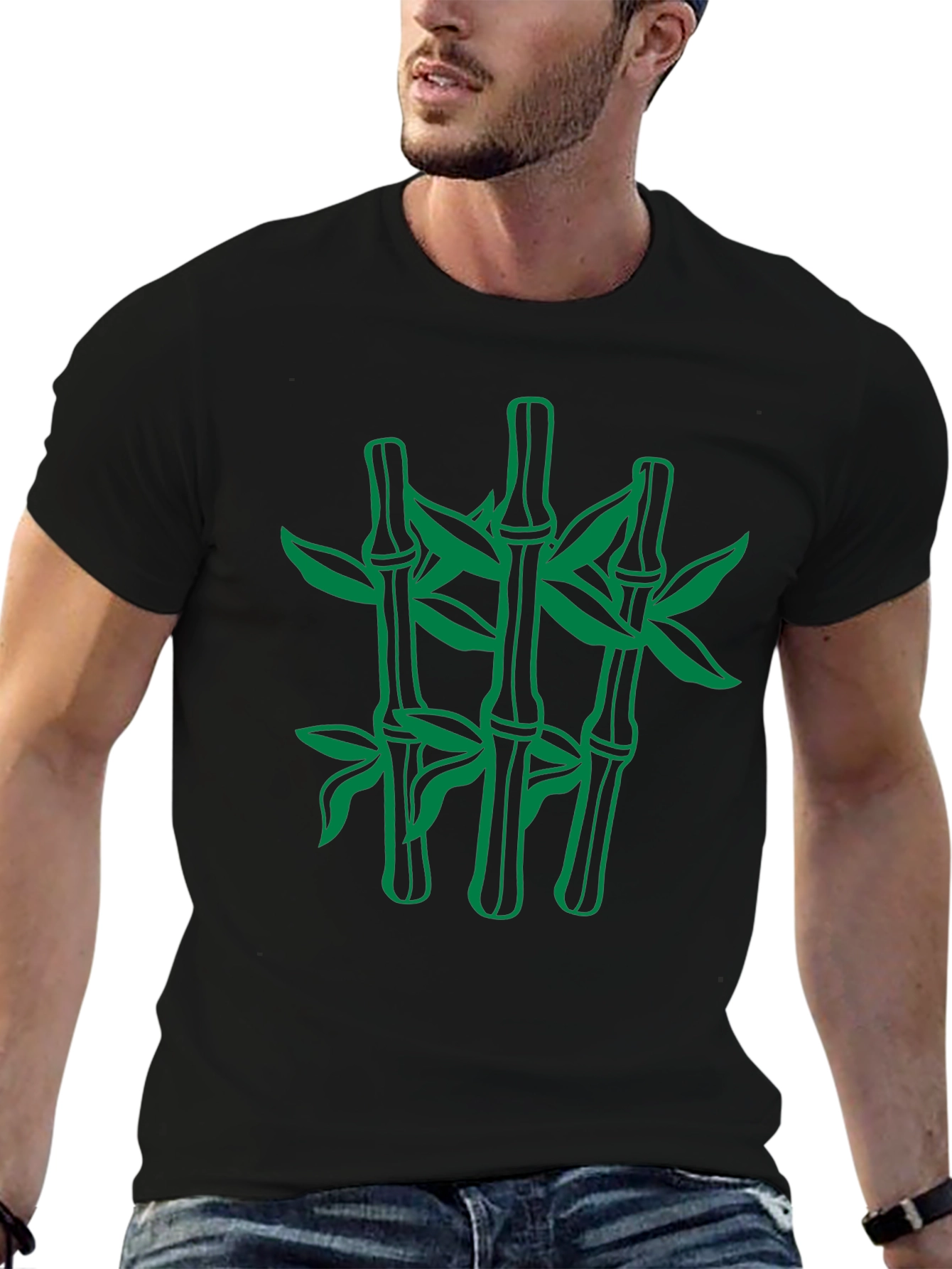 Black Bamboo Graphic Black T-Shirt - Nature Inspired Design view 6