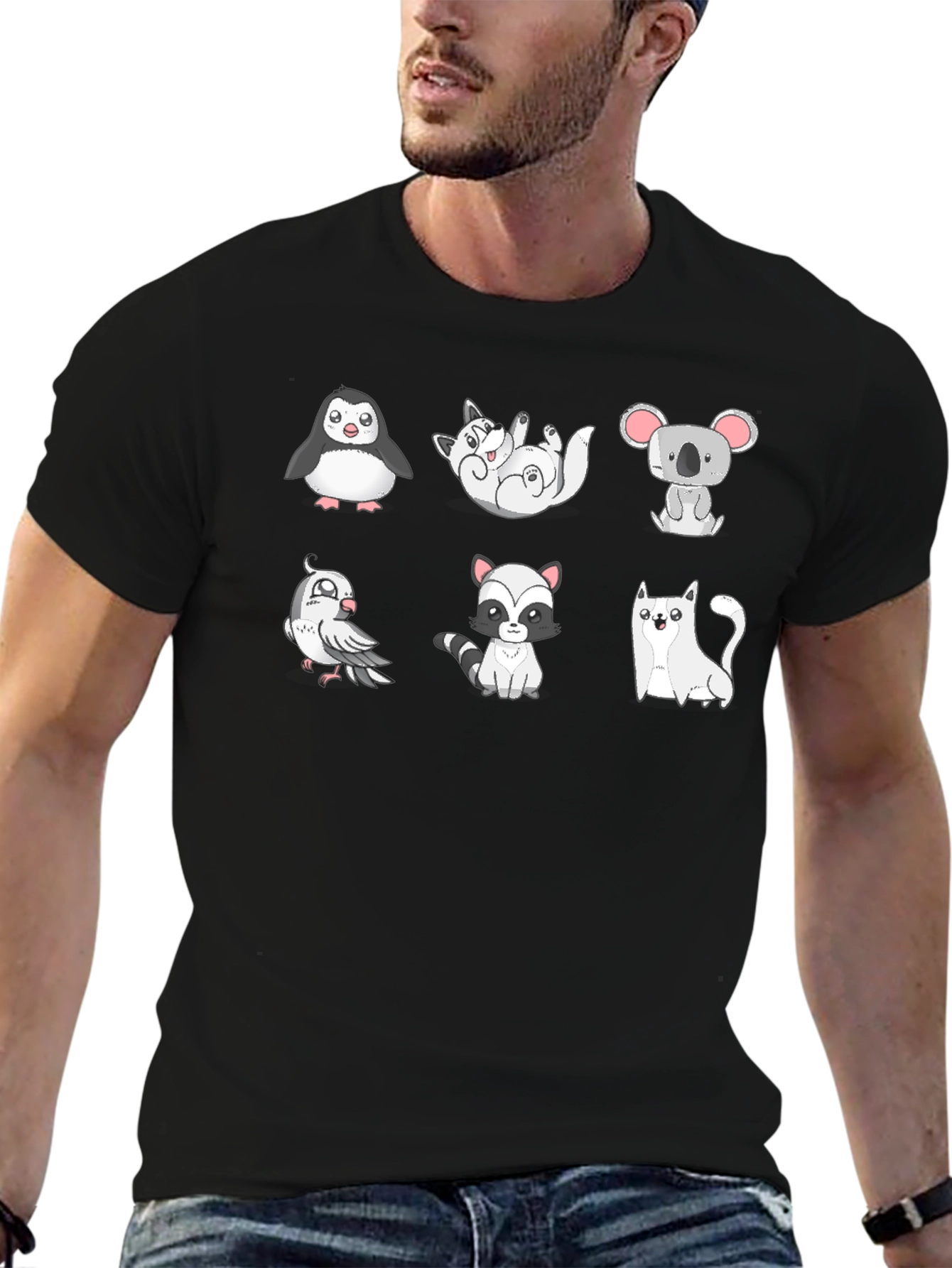 Black Cute Animals Graphic Black T-Shirt view 6
