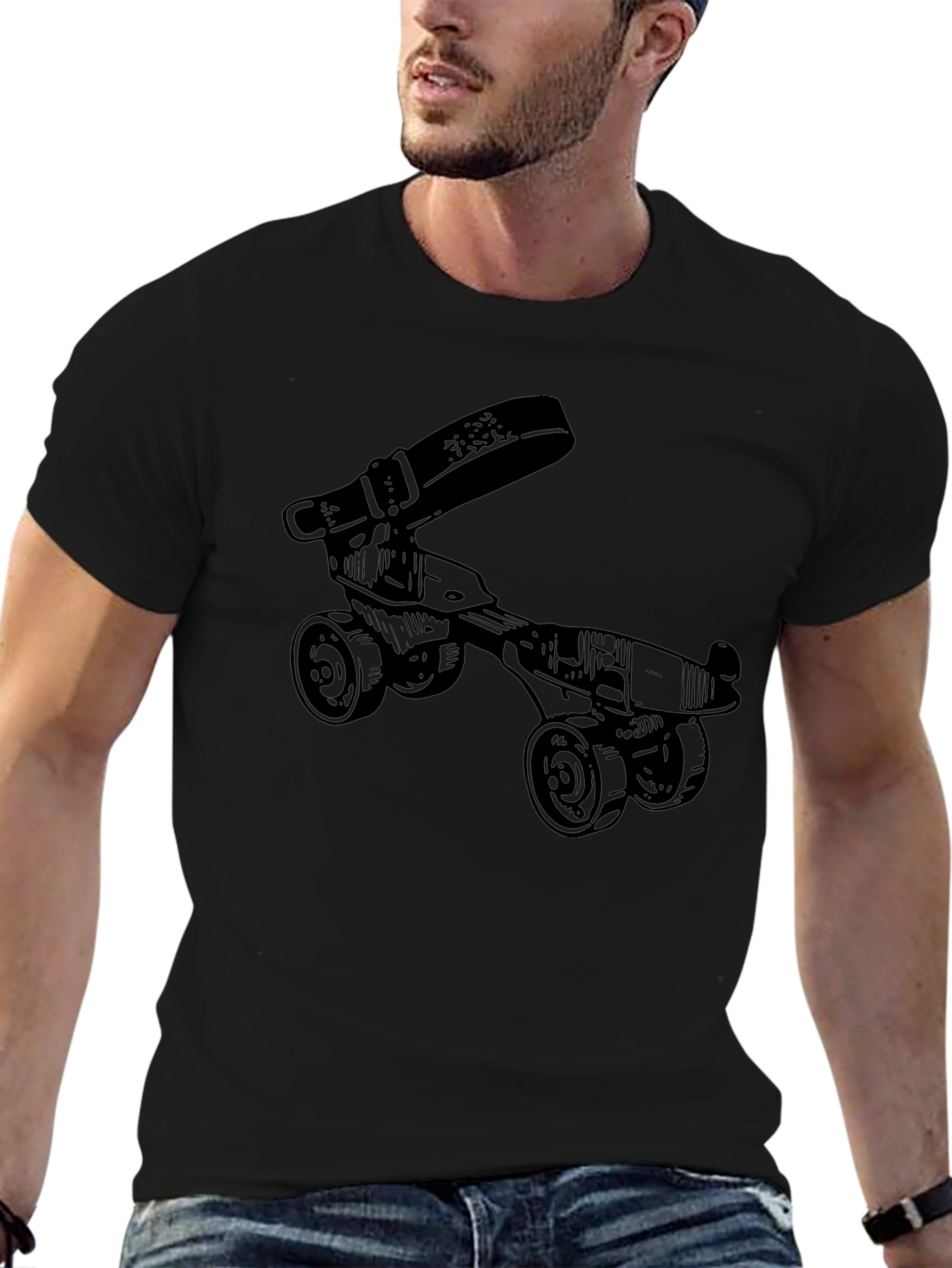 Black Novelty Roller Skate T-Shirt - Retro Style Black Tee view 6