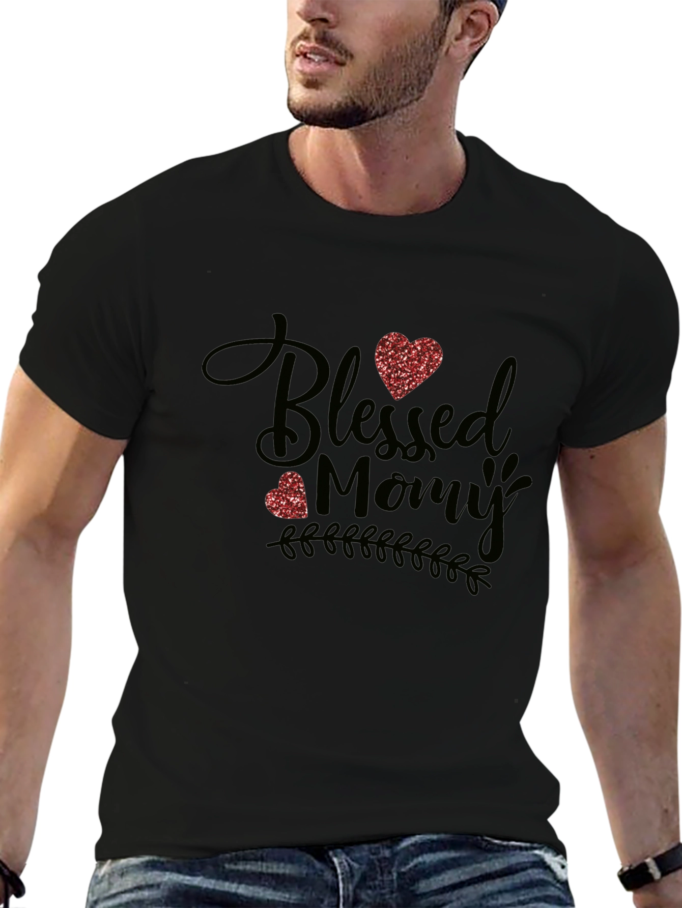 Black Blessed Mommy T-Shirt - Cute Mother's Day Tee view 6