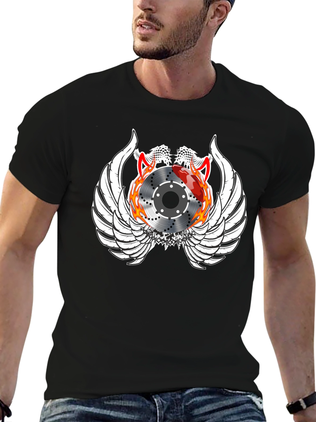 Black Racing Brake Disc Winged Graphic Tee view 6