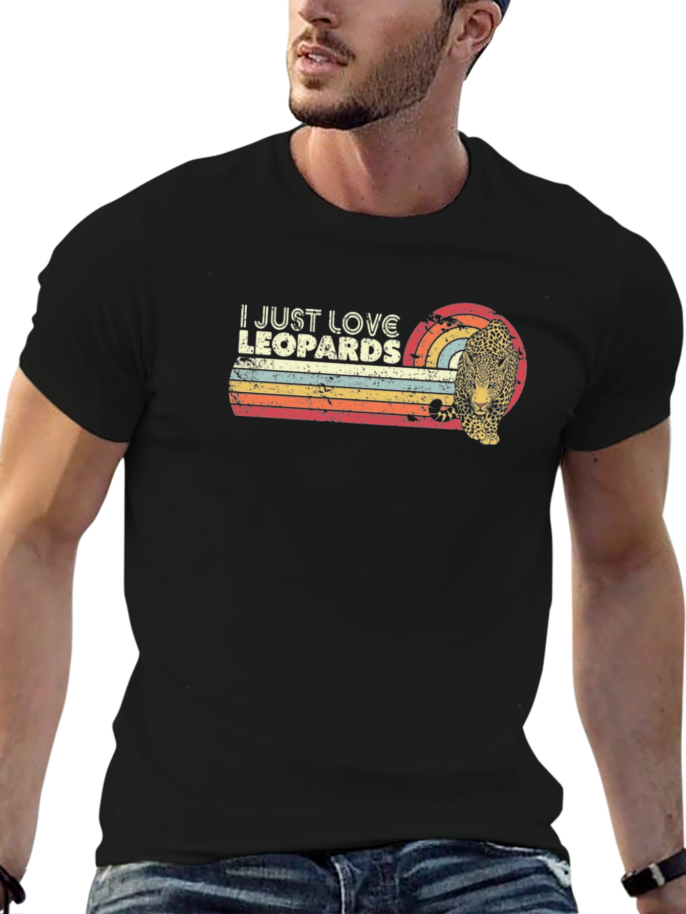 Black I Just Love Leopards Retro Graphic Tee view 6
