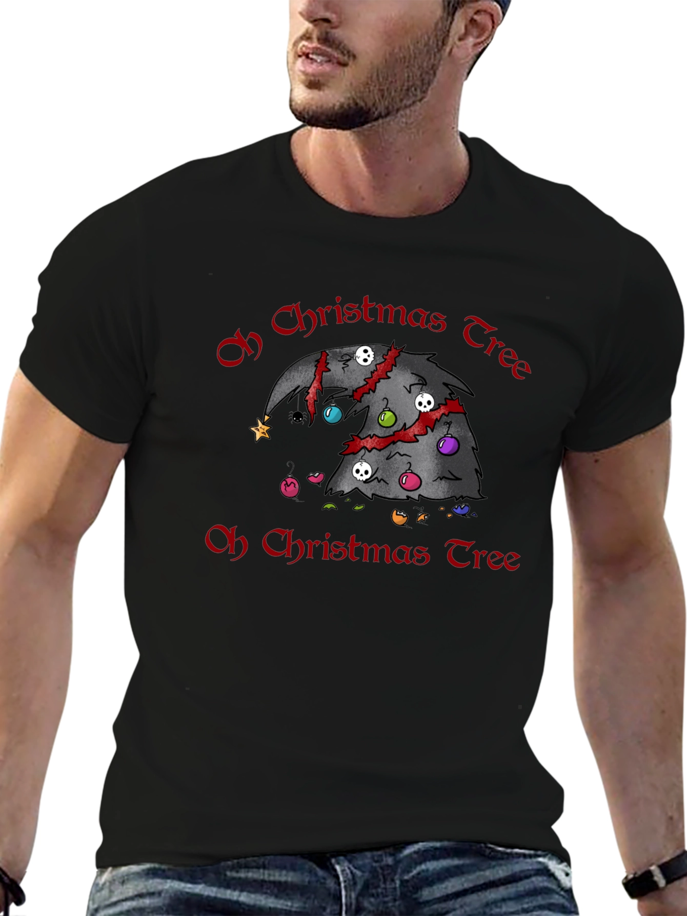 Black Gothic Christmas Tree T-Shirt - Horror Holiday Tee view 6