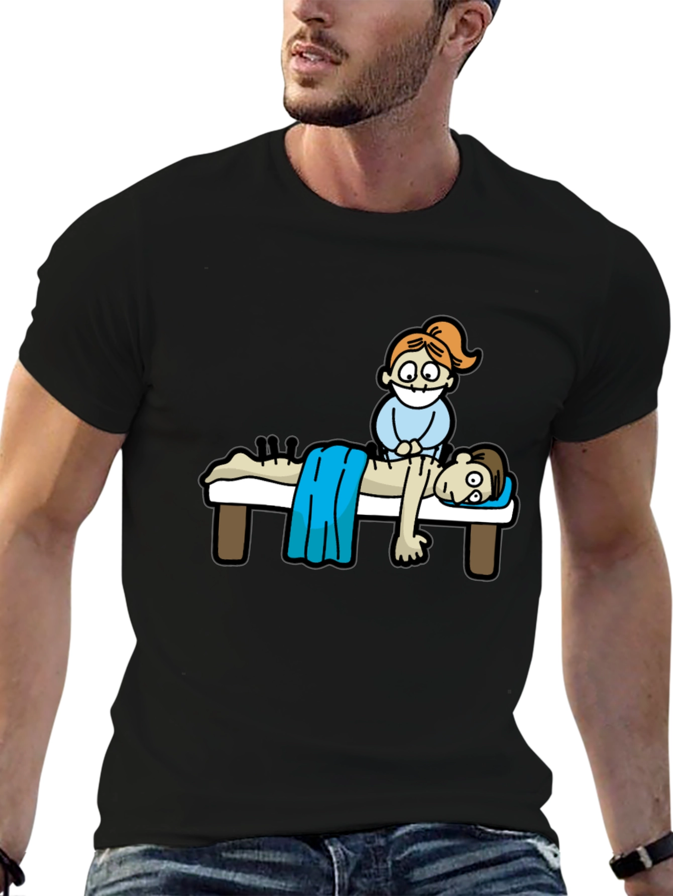 Black Acupuncture Cartoon T-Shirt view 6