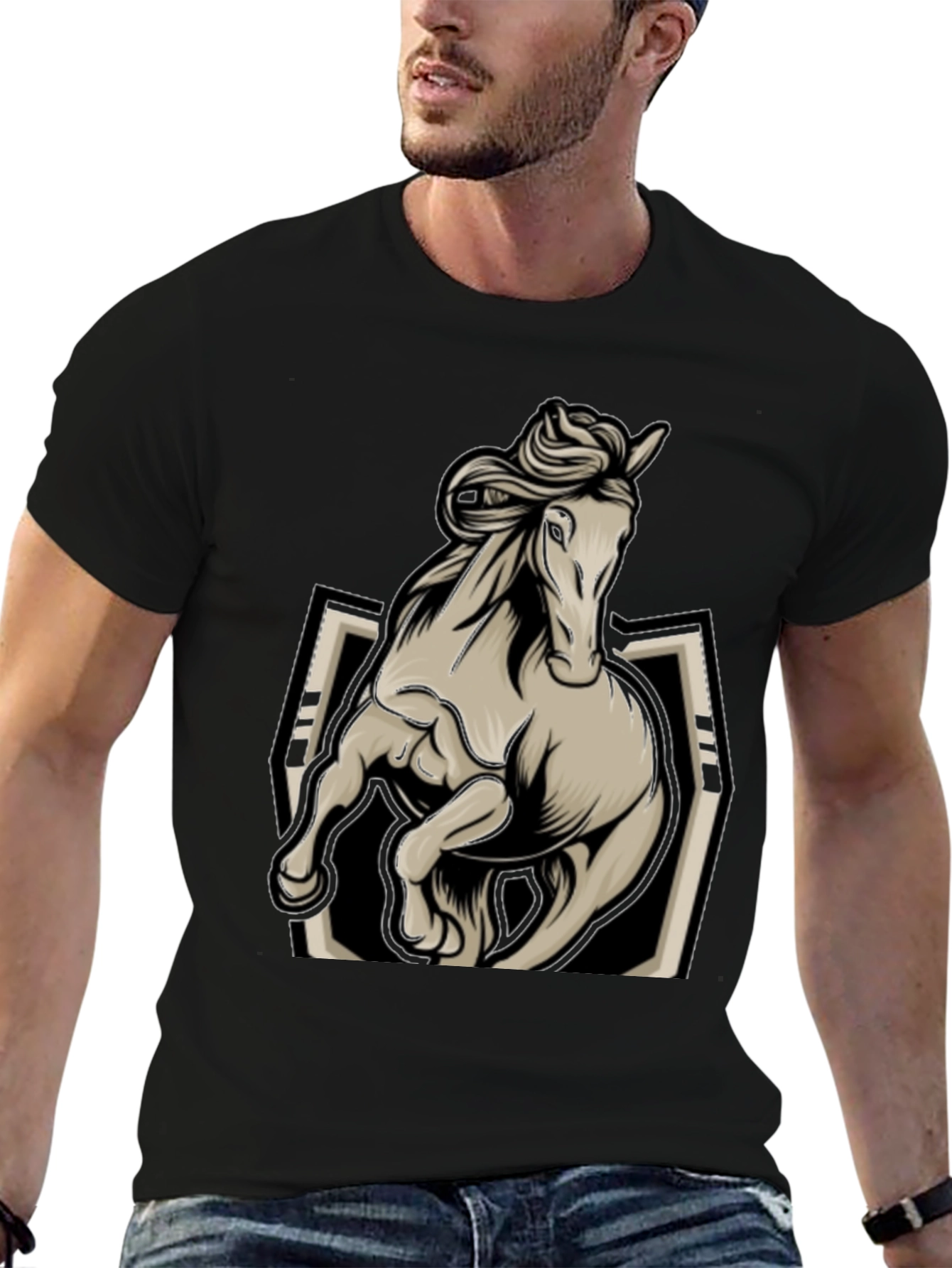 Black Horse Graphic Tee - Stylish Black Men's T-Shirt view 6