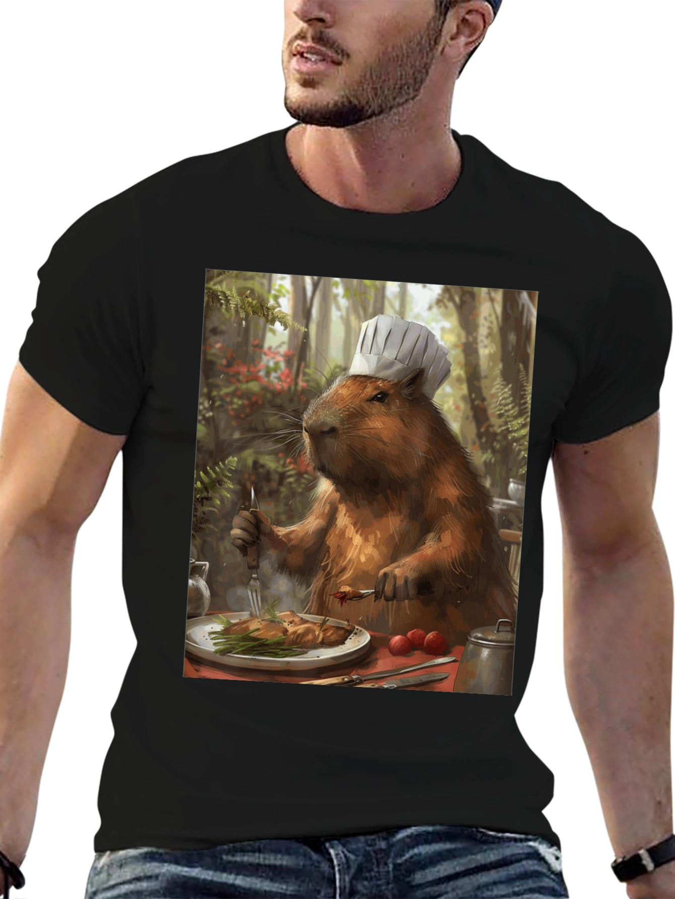 Black Chef Capybara T-Shirt - Humorous Animal Tee view 6